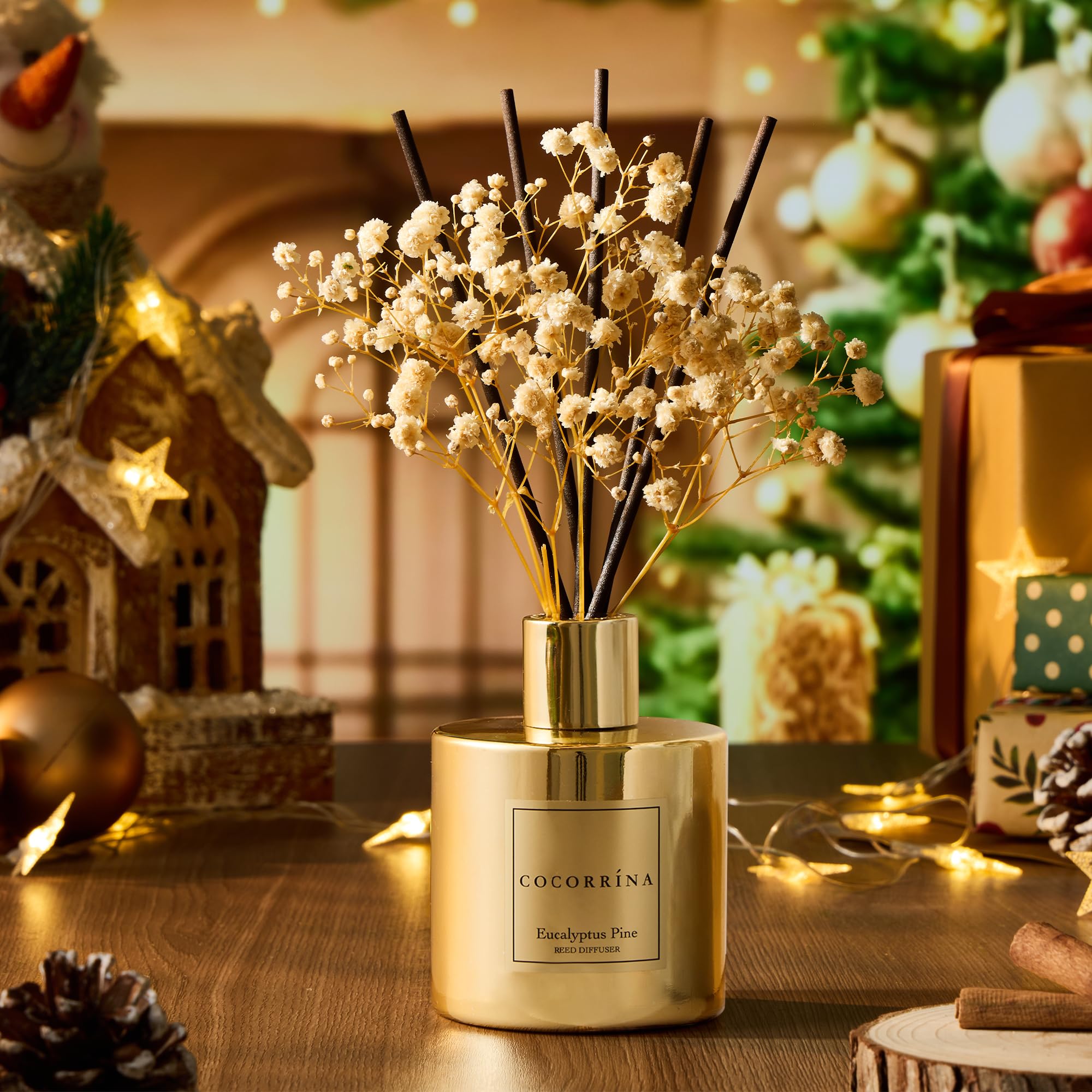 COCORR  NA Reed Diffuser - Eucalyptus Pine Diffuser with 8 Sticks Home Fragrance Christmas Reed Diffuser for Bathroom Shelf Deco