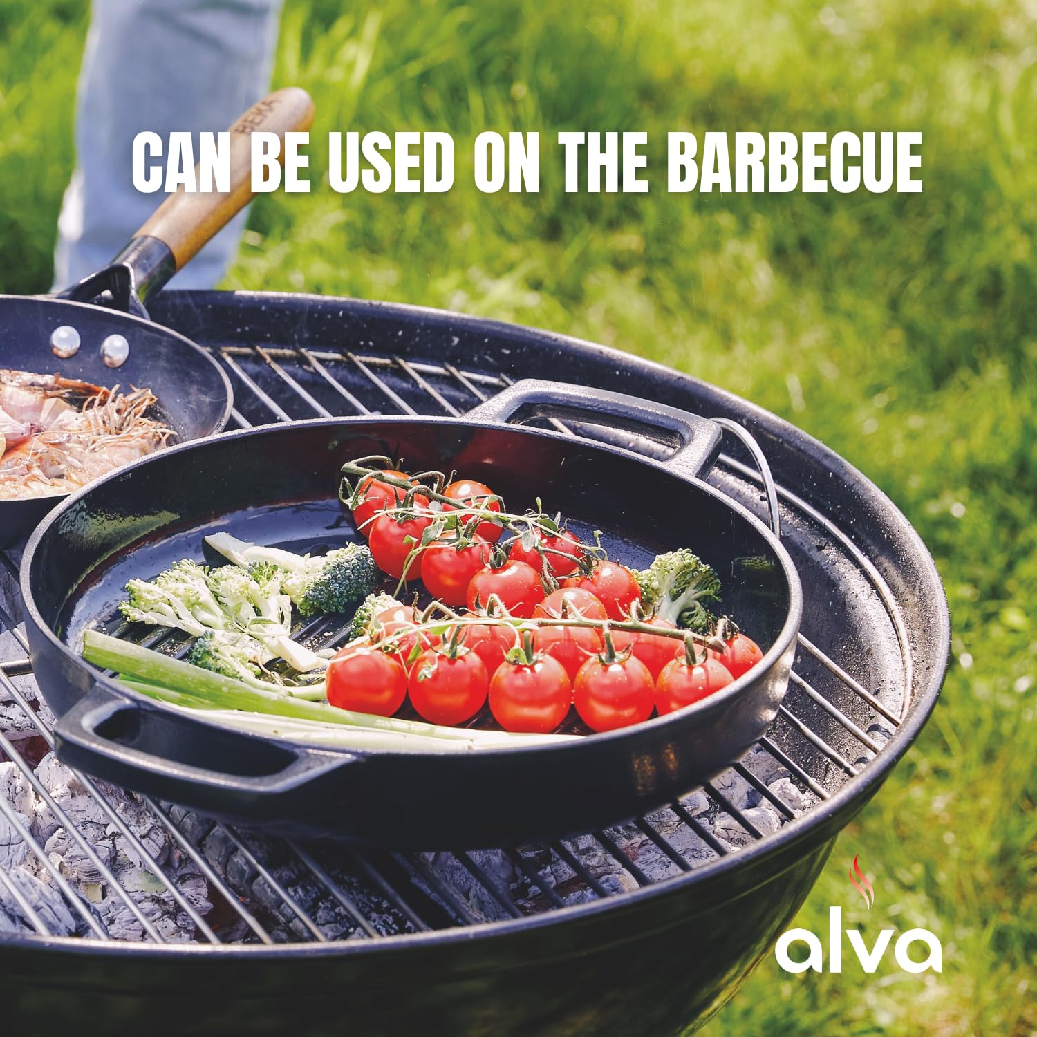 Alva Nori 11" Ceramic Coated Cast Iron Grill Pan - Non-Toxic, PFAS-Free, Induction Safe, Black Griddle for Indoor Cooking