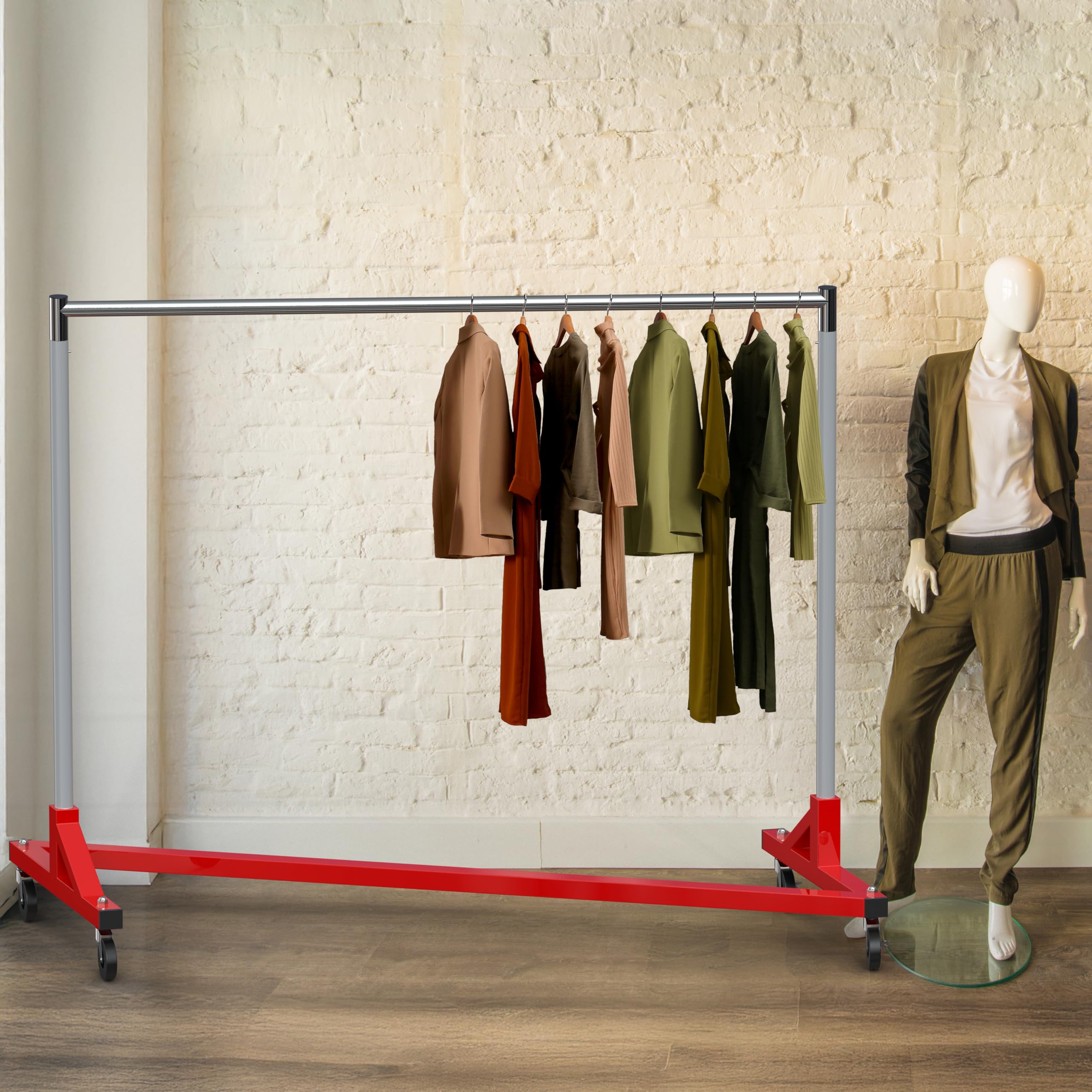 Simple Houseware Industrial Grade Z-Base Garment Rack, 500lb Load with 62 Inches Extra Long Bar, Red