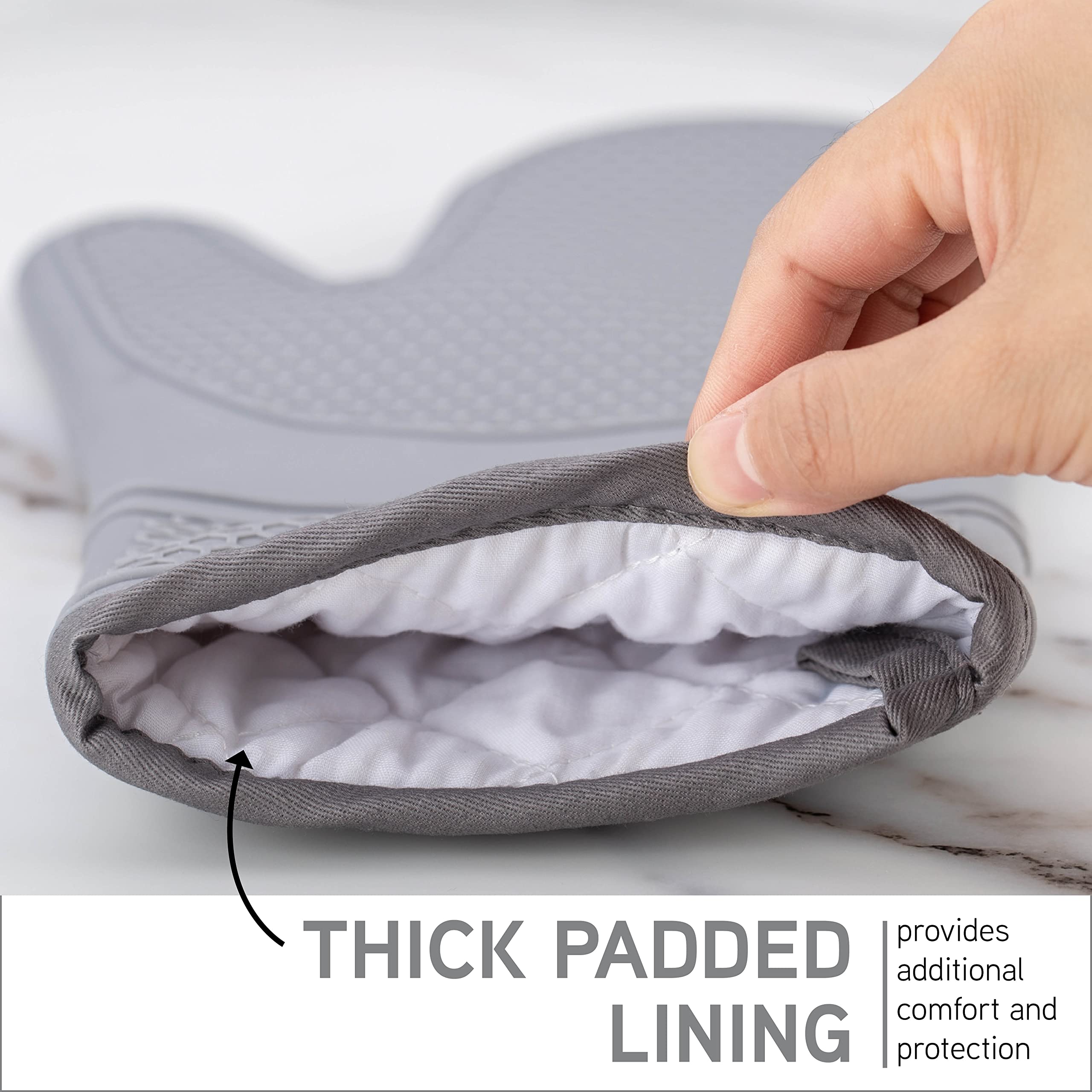 Cook With Color Silicone Oven Mitts- Heat Resistant Gloves With Soft Quilted Lining Oven Mitt Pot Holders For Cooking And Bbq, G