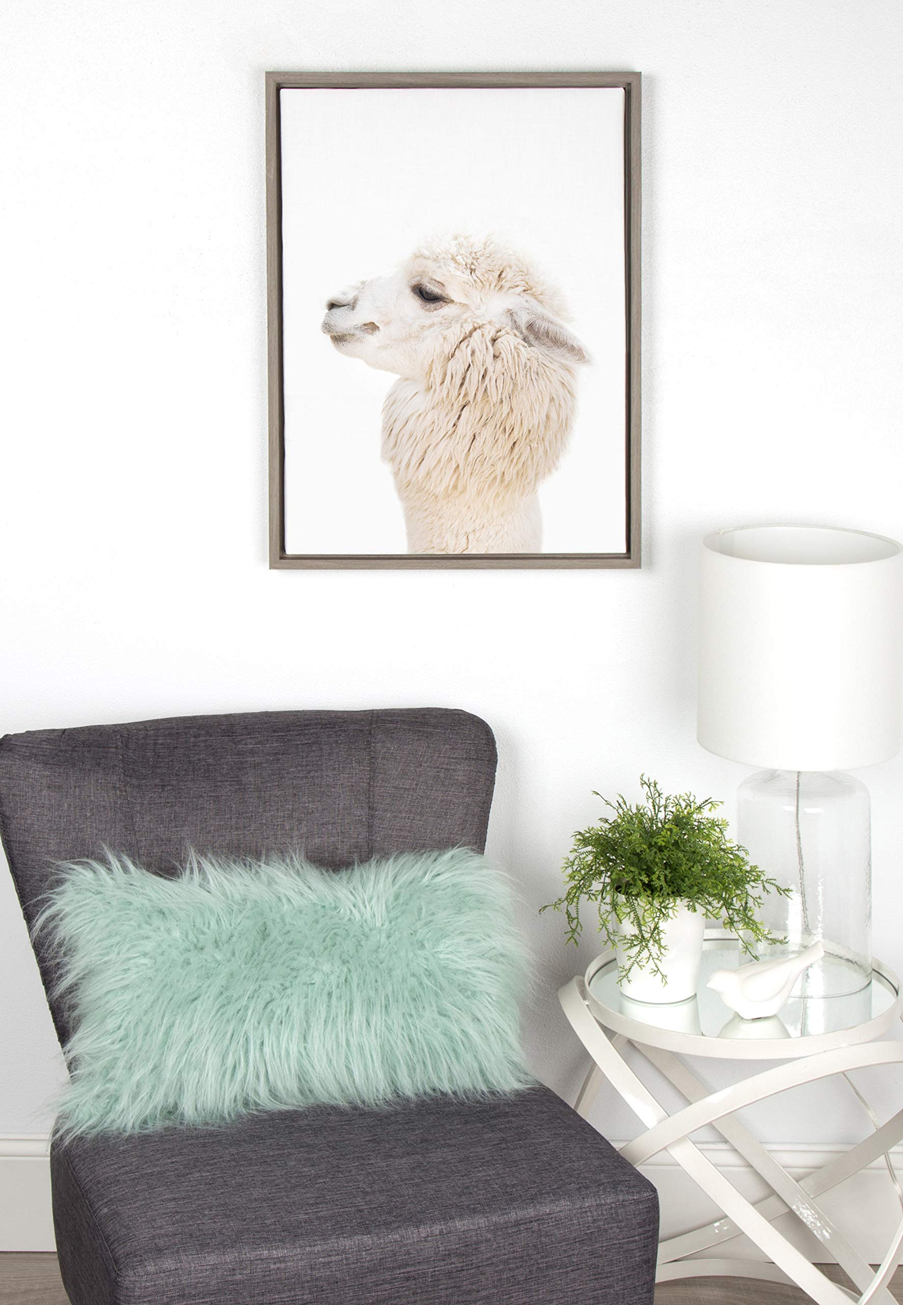 Kate And Laurel Sylvie Studio Alpaca Animal Print Portrait Framed Canvas Wall Art By Amy Peterson, 18X24 Gray