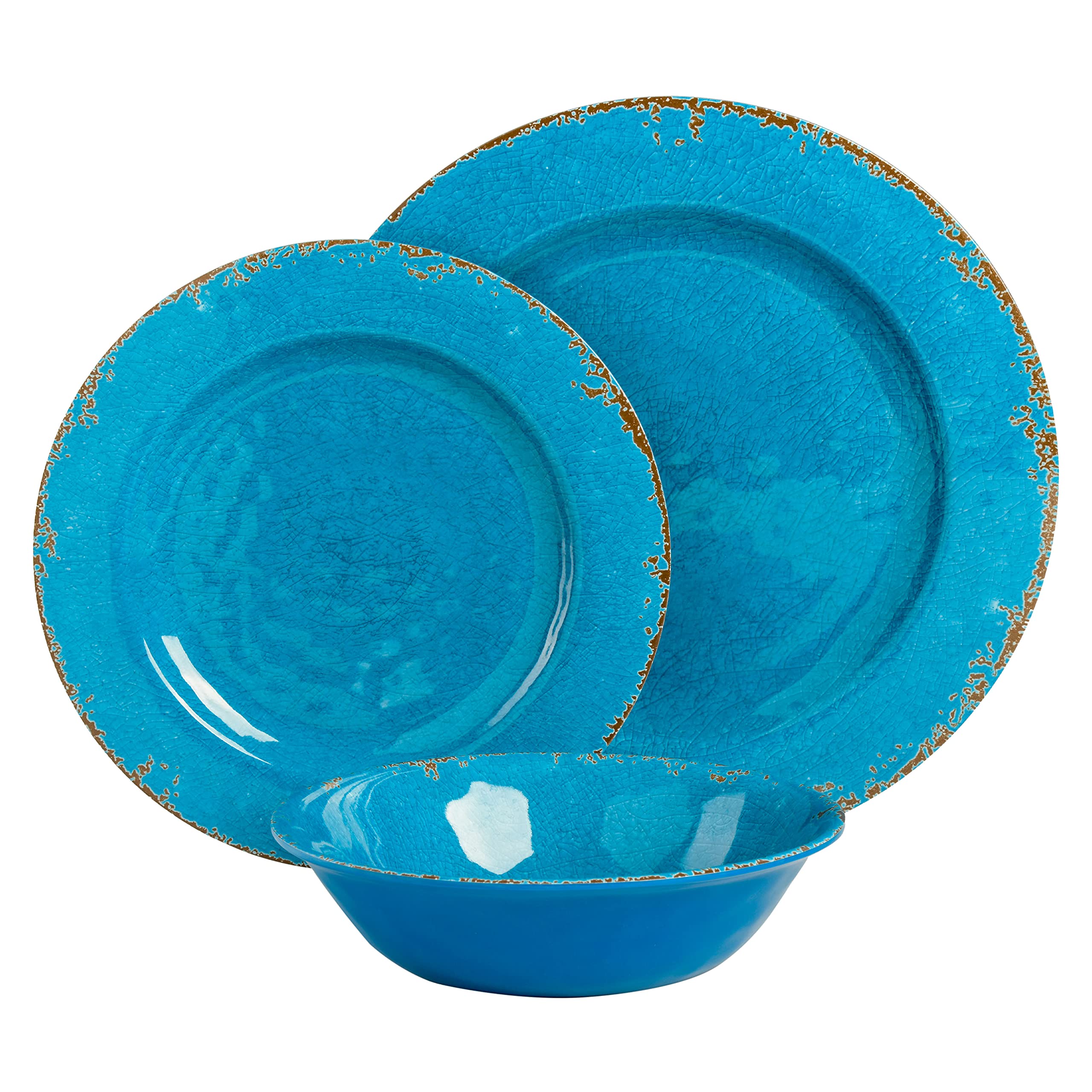 Gibson Home Mauna Melamine Plastic Dinnerware Set, Service For 4 (12Pcs), Light Blue