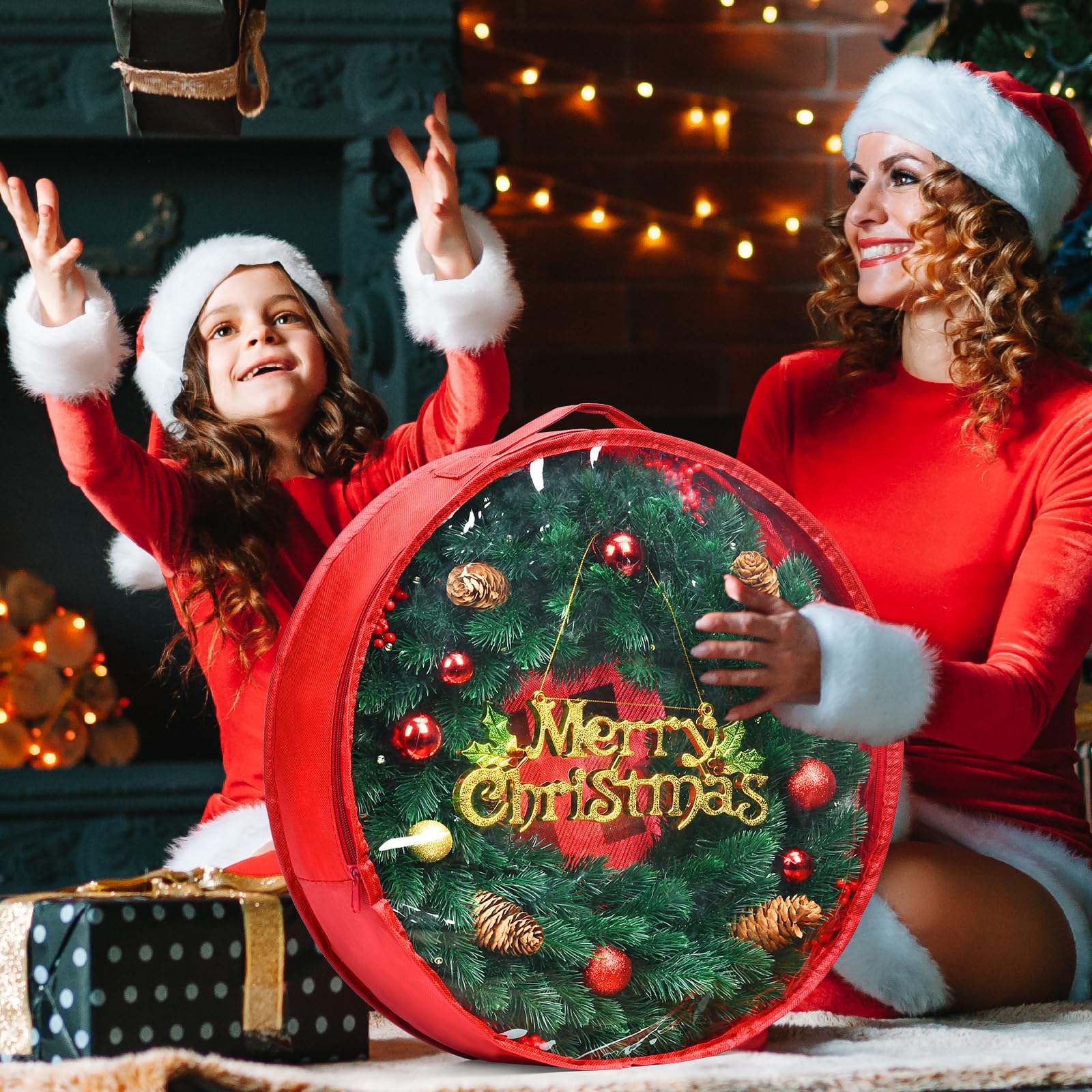 Noodunch Christmas Wreath Storage Container Wreath Storage Bag 3 Pcs 30 Inch With Zipper And Sturdy Carrying Handle For Christma