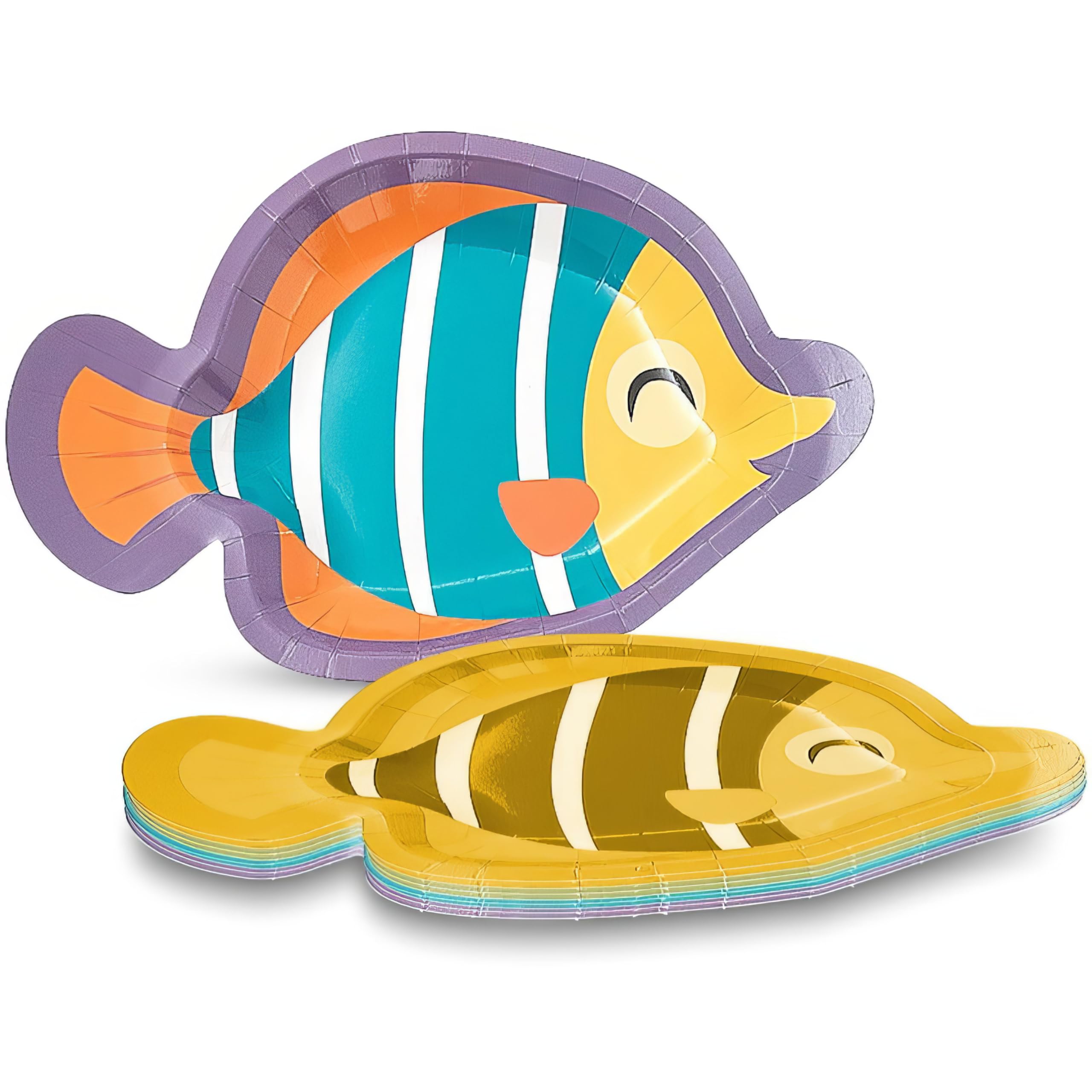 Fun Express Under the Sea Party Fish-Shaped Paper Dessert Plates - Disposable Tableware Dessert Plates & Bowls Party Supplies - 