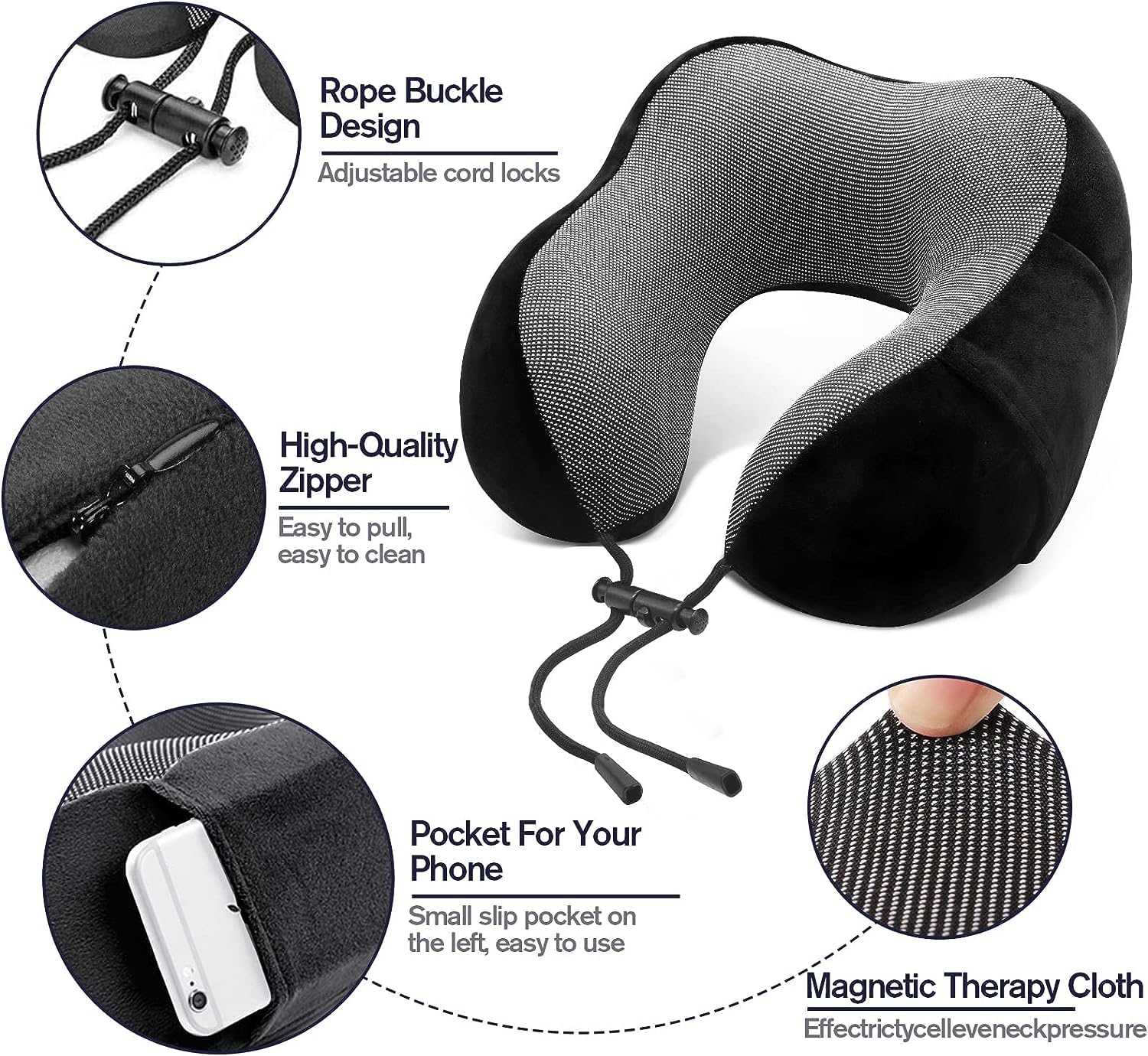 Monjay Memory Foam Neck Pillow For Travel, Neck Support Pillow Skin-Friendly And Breathable Pillowcase With 3D Eye Mask, Earplug