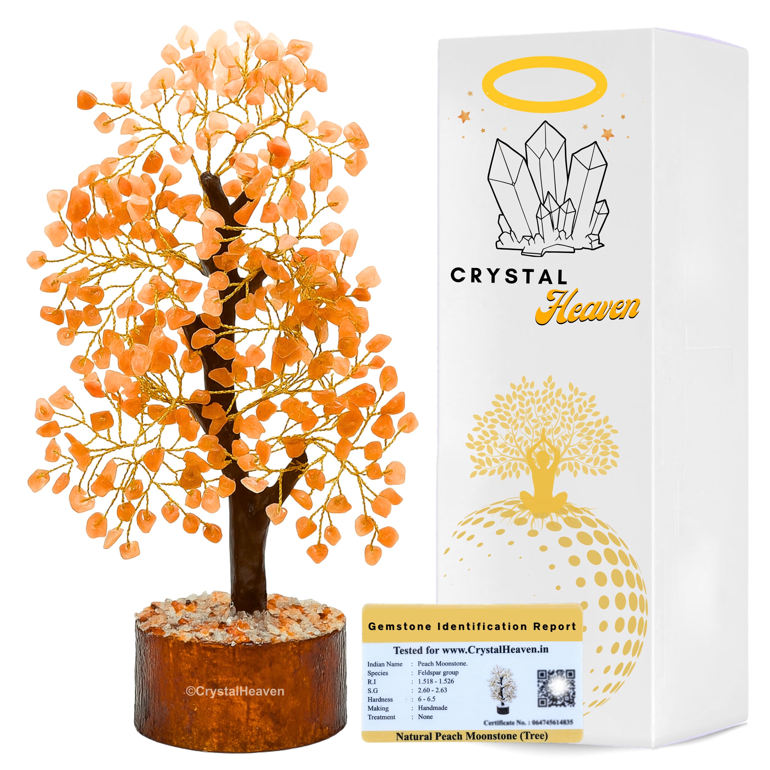 Certified Peach Moonstone Crystal Tree For Good Luck - Healing Crystals Money Tree For Wealth, Positive Energy At Home Office - 