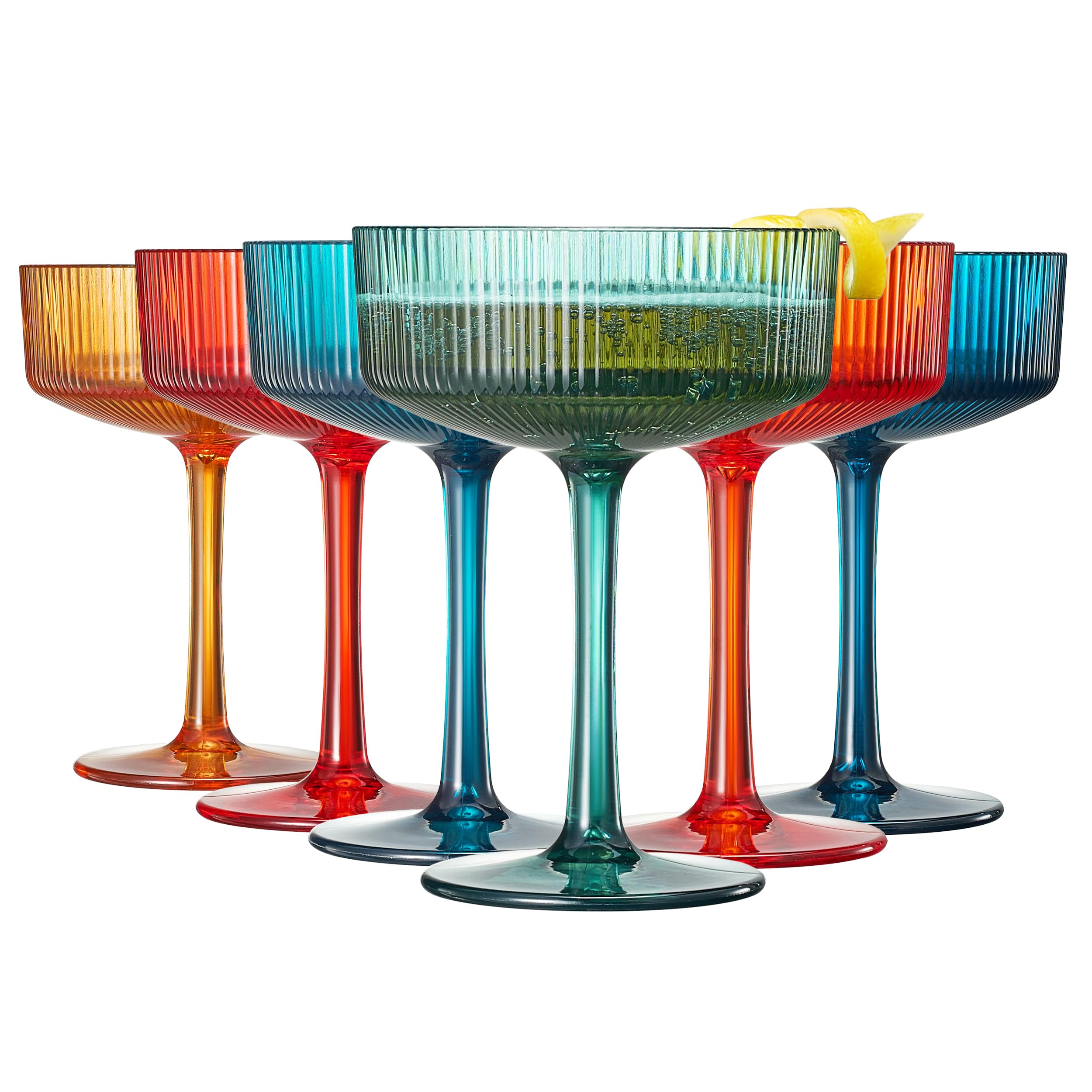 Shatterproof Acrylic Ribbed Vintage Art Deco Martini Set of 6