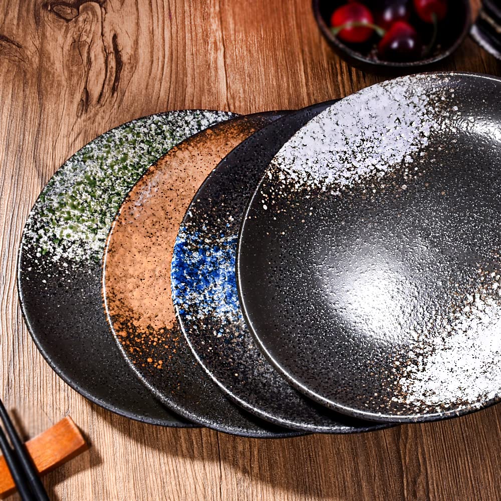 Lmrlcs Japanese Dinner Plates Set Of 4, Ceramic Round Dessert Or Salad Plate, Dinnerware Sets, Lead-Free, Safe In Microwave, Ove