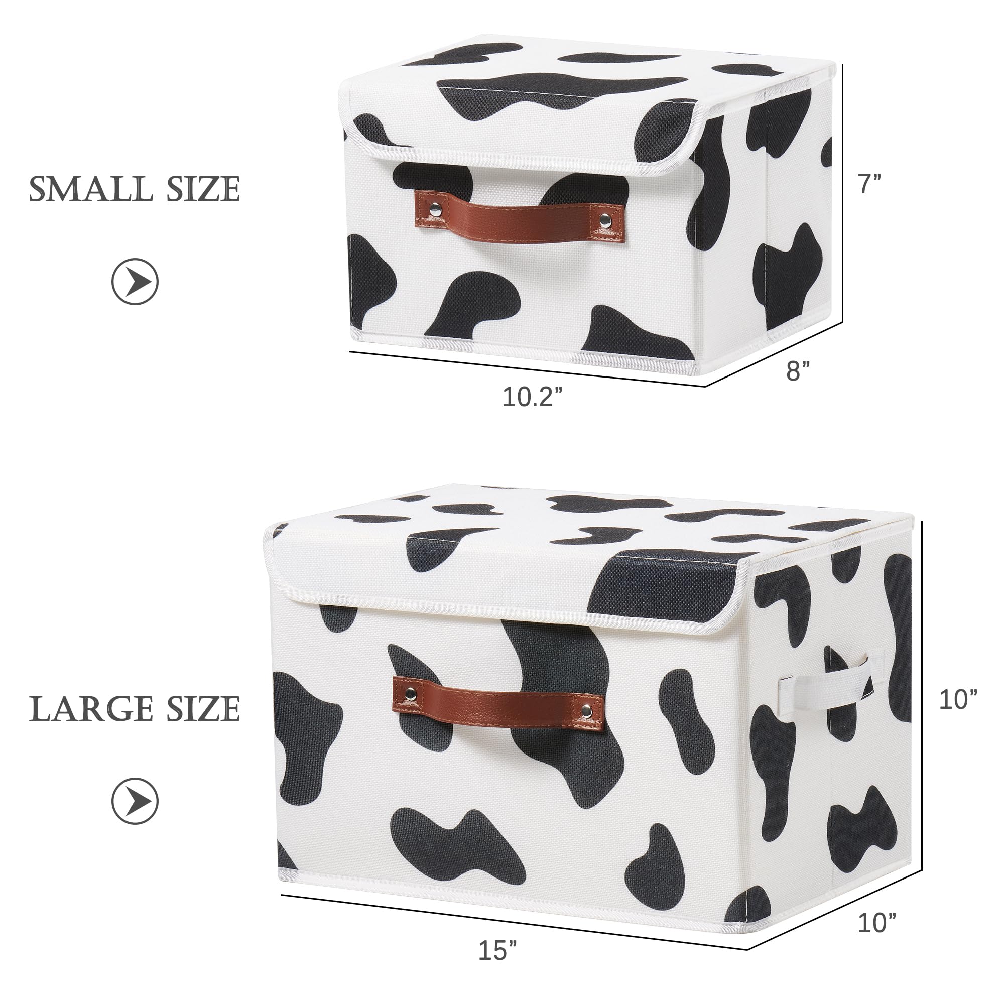 Vinnegenzz Storage Bin With Lid Cow Print Cute Fabric Storage Basket Box With Faux Leather Handles Pp Plastic Board Foldable Was