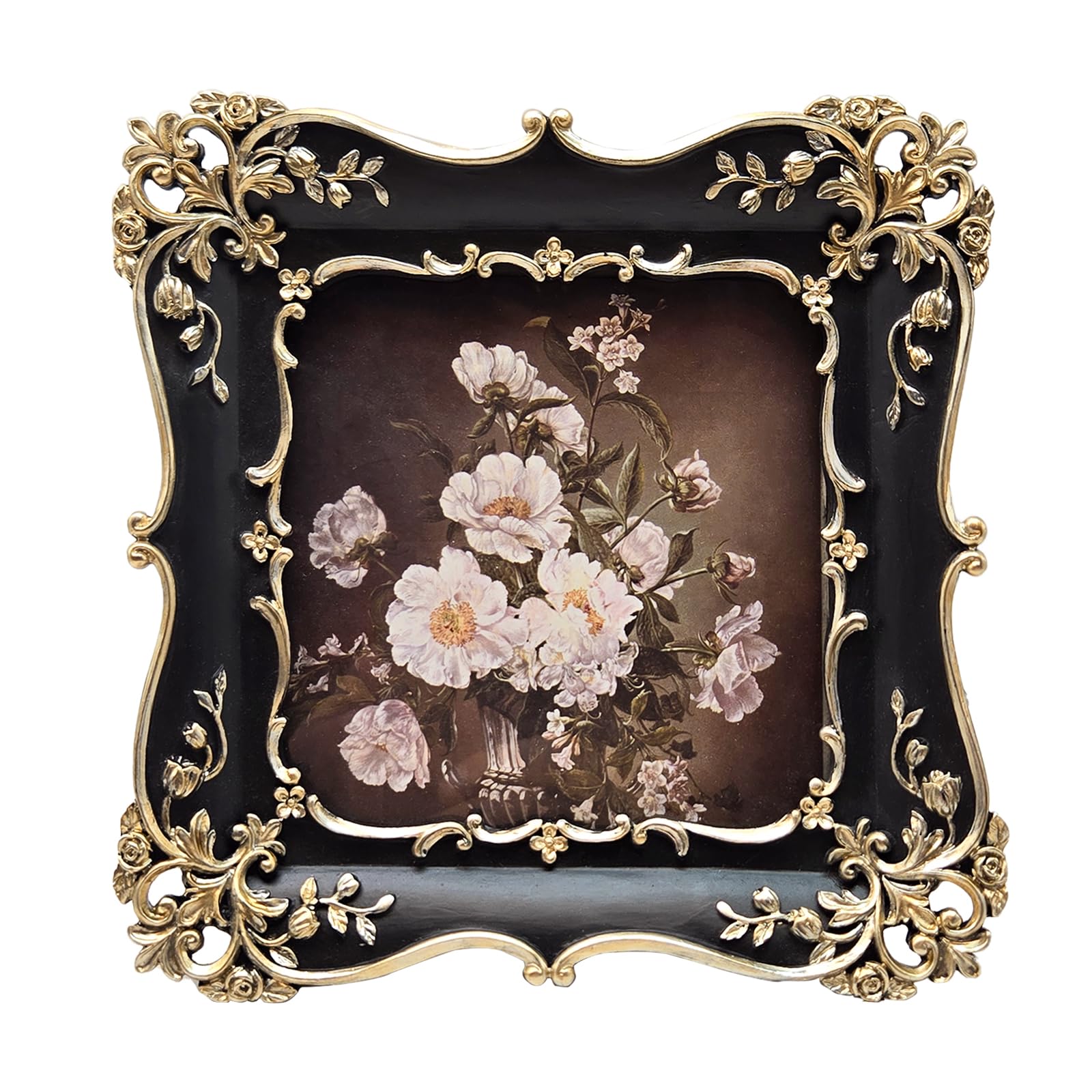 BILXIM 4x4 Small Vintage Picture Frame, Antique Black and Gold Ornate Square Photo Frame, Wall Hanging or Tabletop Display, Deco