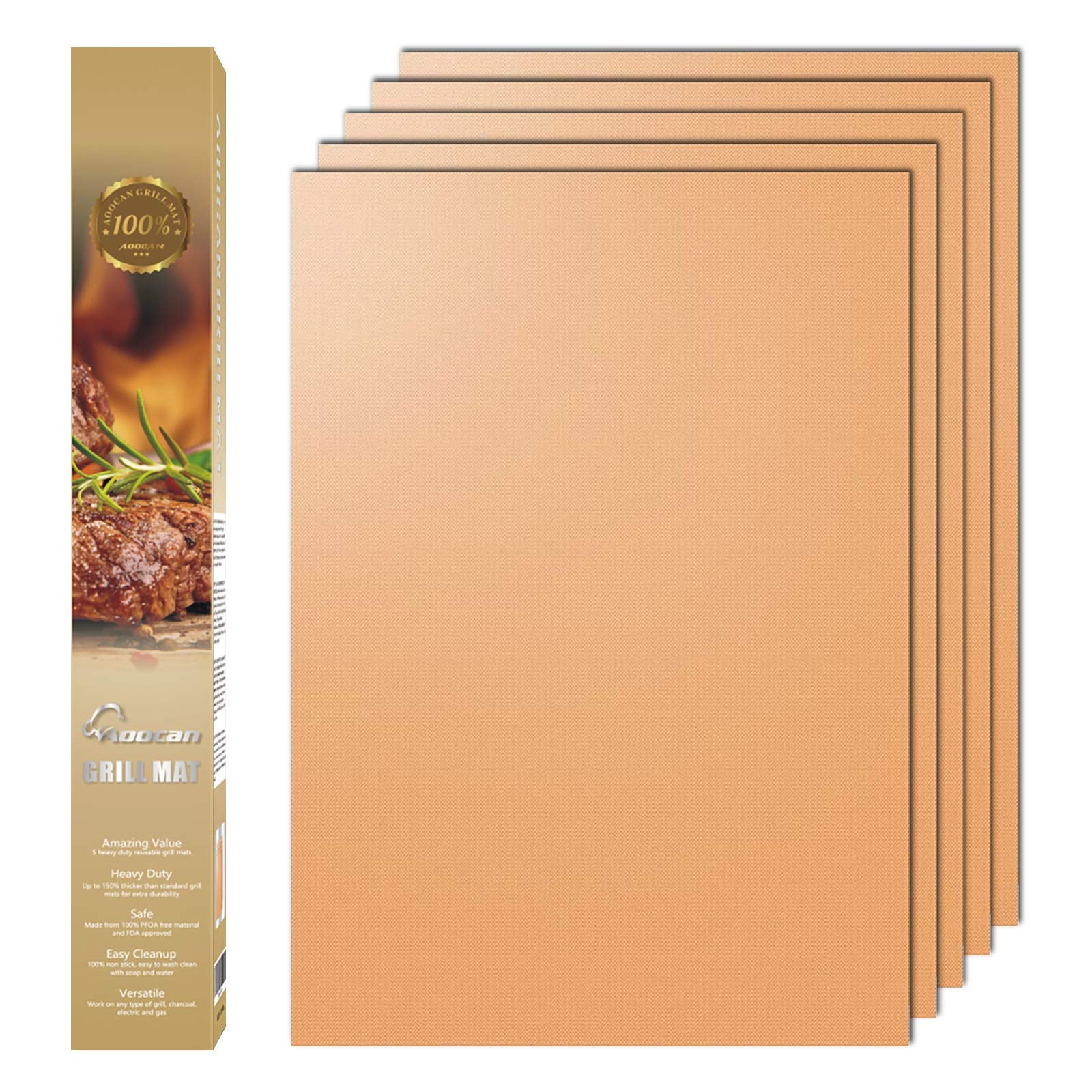 Aoocan Copper Grill Mat Set Of 5 - Non-Stick Bbq Outdoor Grill, Copper Grilling Mats Reusable And Easy To Clean, Works On Electr