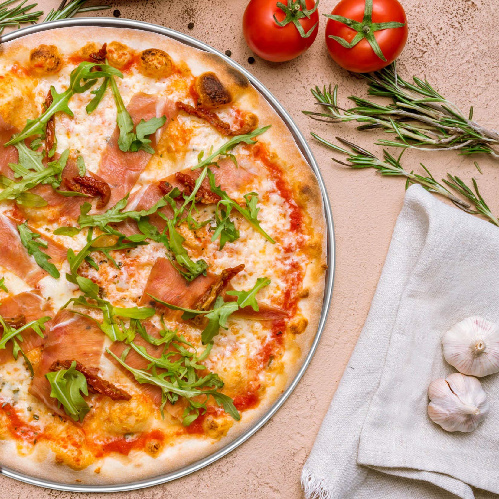P&P Chef 13 Inch Pizza Pan, Pizza Tray, Stainless Steel Round Pizza Plate For Baking Serving Roasting, Non-Toxic & Healthy, Heav