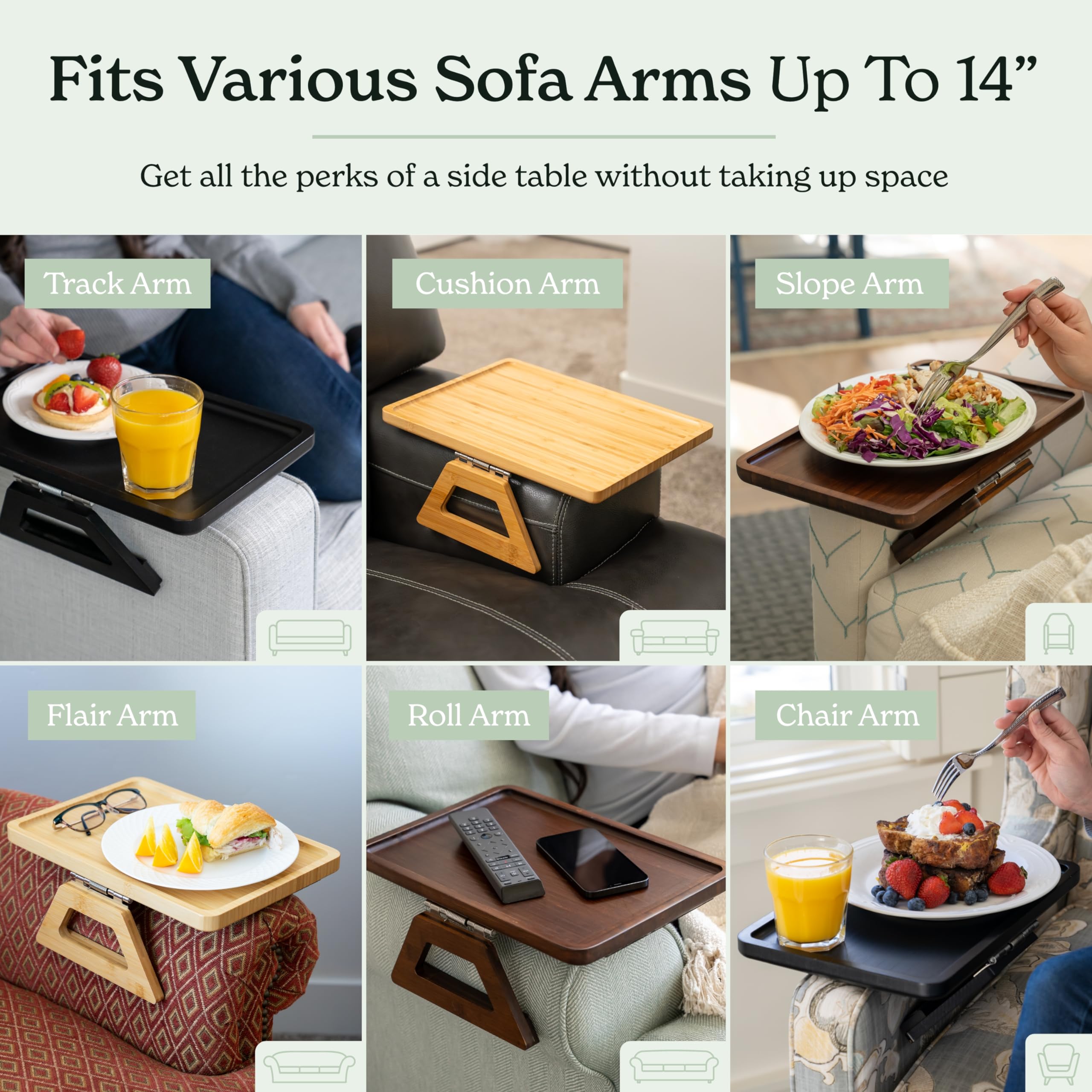 Shamrock Home Bamboo Trayble Couch Arm Table, Clip On Tray Sofa Table For Couches. Sofa Arm Tray, Armchair Table For Tv Dinners,