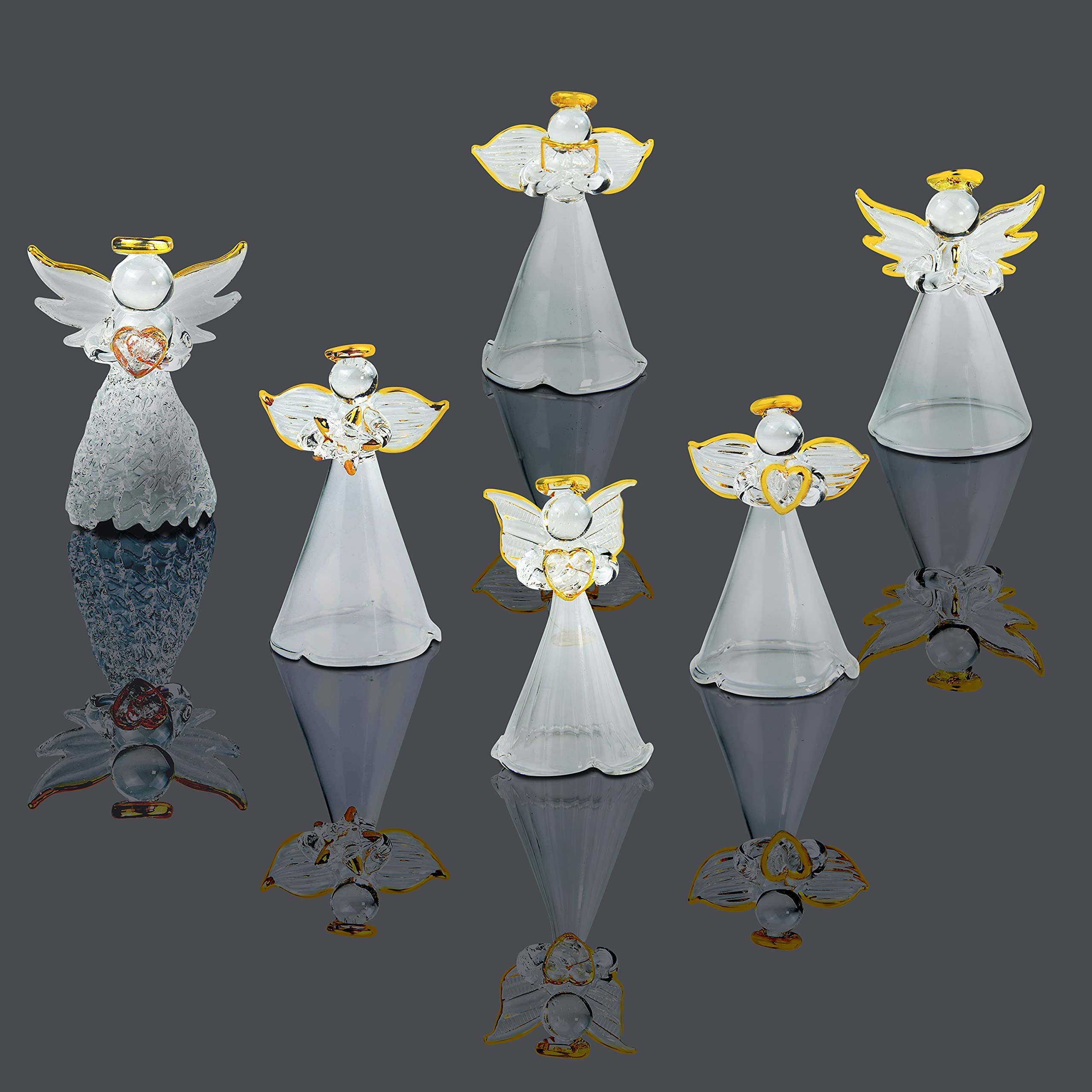 4E's Novelty Glass Angel Ornaments - Set of 12 Mini 2.5" Clear Crystal Spun Glass for Christmas Tree