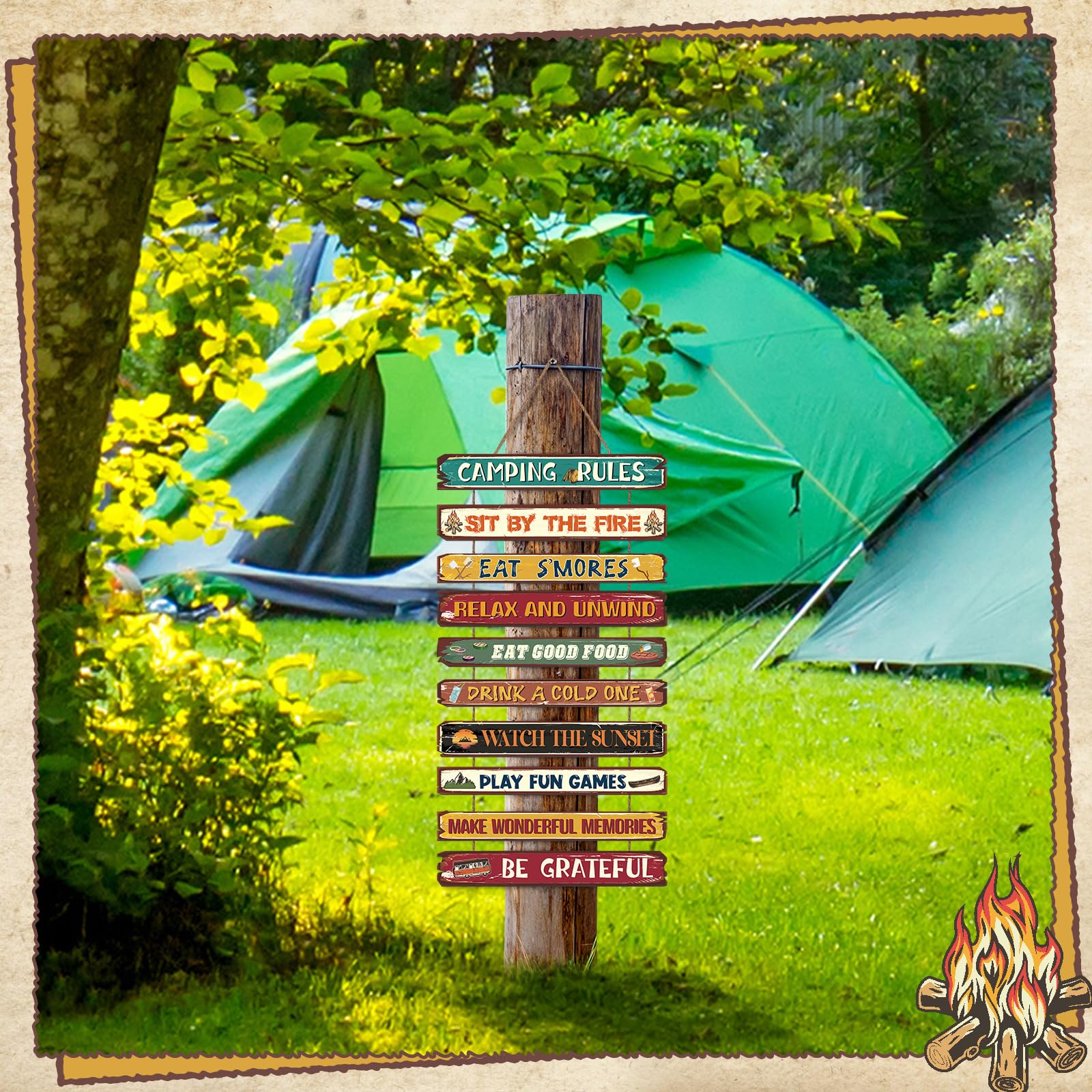 RattanView Outdoor Camping Rules Signs 11 x 23 Inches Wood Camping Decorative Signs Decor Outdoor Funny Plaque Decorations for A