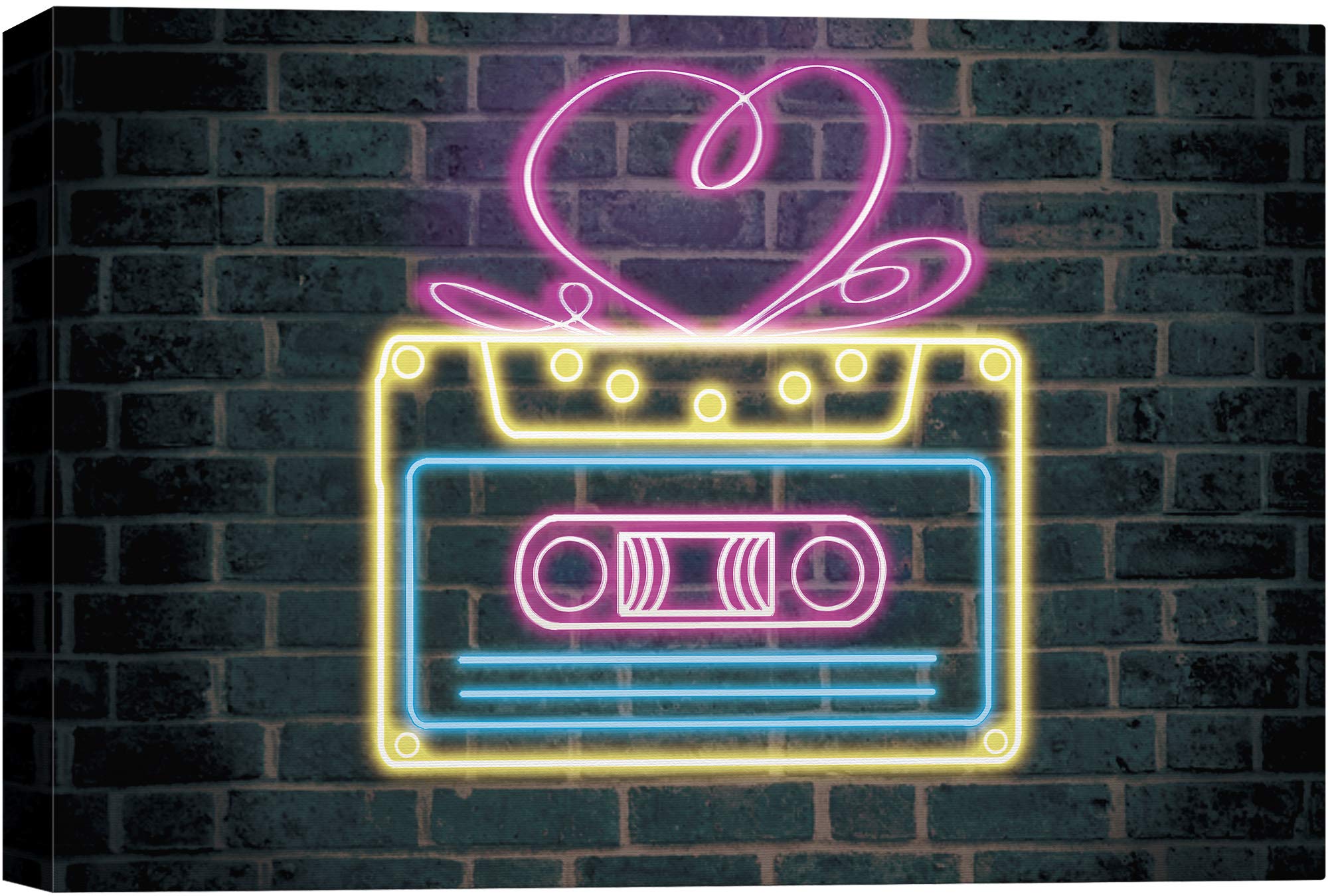 Signwin Canvas Wall Art Retro Blue Boombox Cassette Tape Player With Dual Speaker In Red Stripe Background Music Sound Illustrat