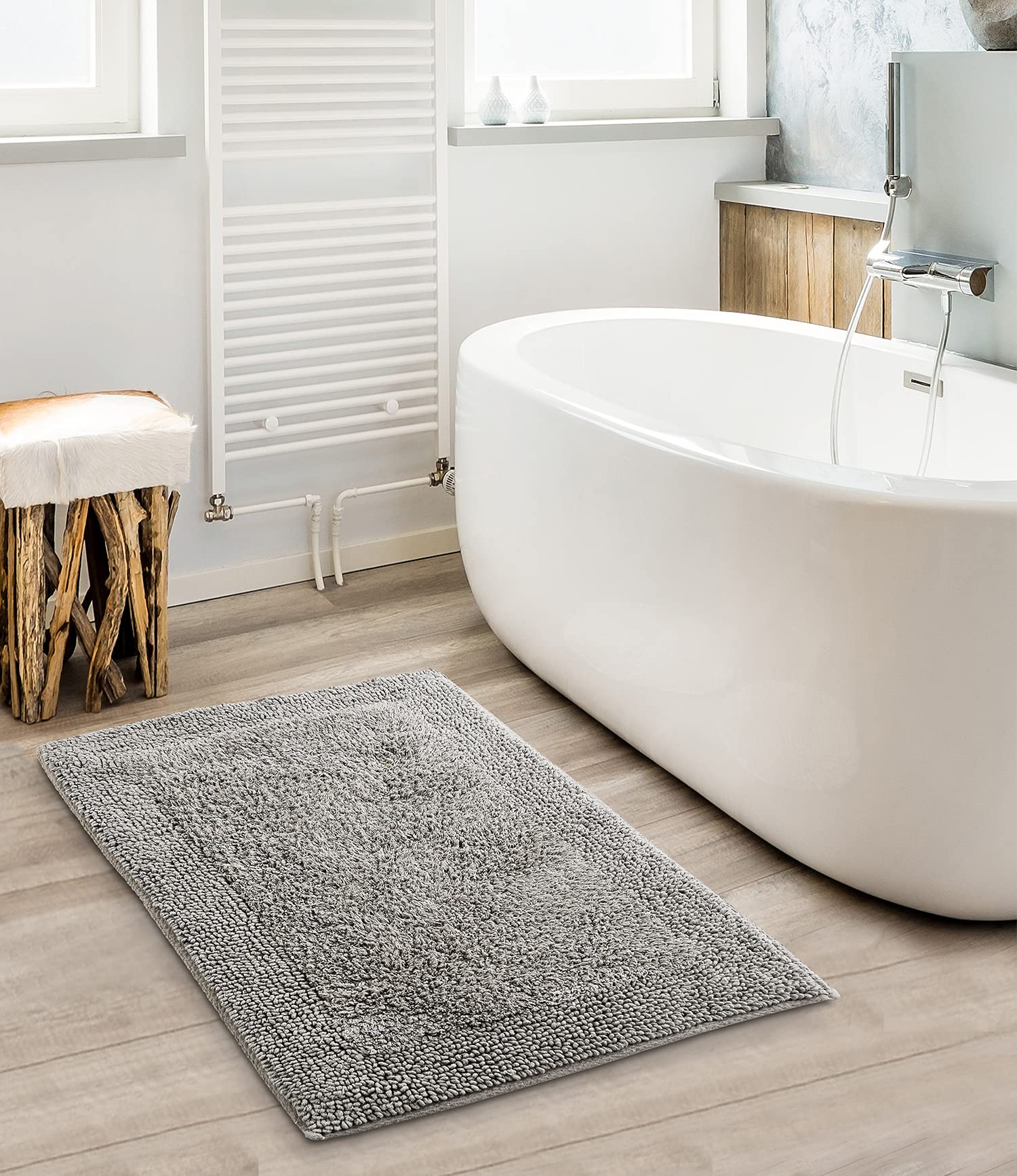 Sashaa World Super Absorbant Cotton Reversible Bath Rectangular Mat Bathroom Rugs (45 X 65 Cm, Grey)