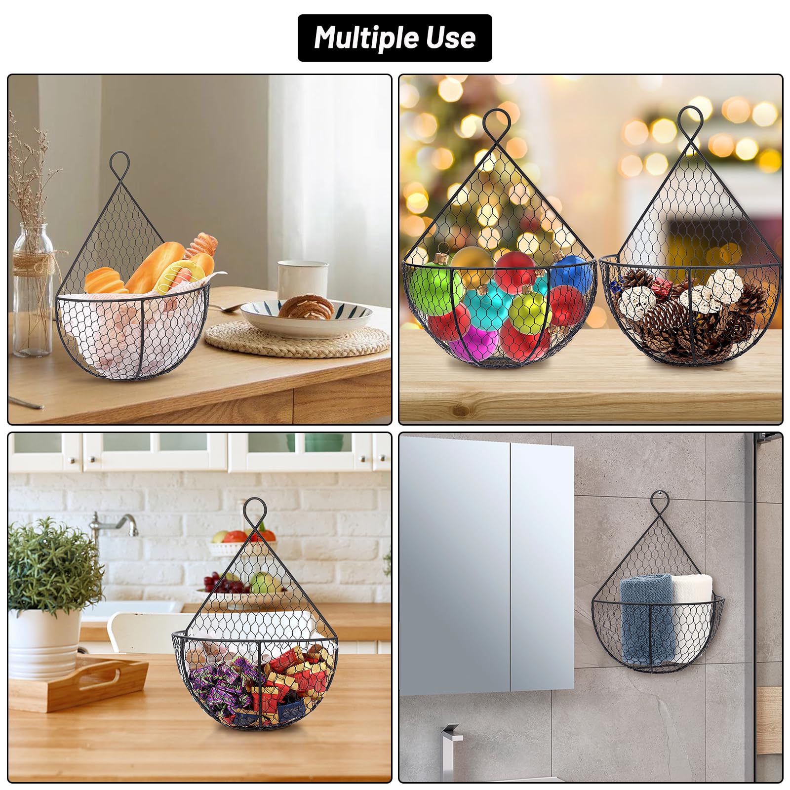 Bstkey Set Of 2,Wall-Mounted Hanging Metal Fruit Vegetable Baskets Hanging Produce Bins For Flowers, Decorations,Veggies,Decorat