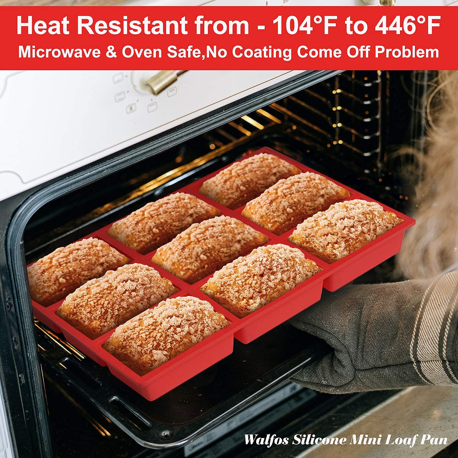 Walfos Silicone Mini Loaf Pan  Non-Stick Mini Bread Pan  9 Cavity Silicone Bread Baking Mold  Perfect for Mini Loaf Cake and Bread  Meatloaf  Food Grade and BPA Free