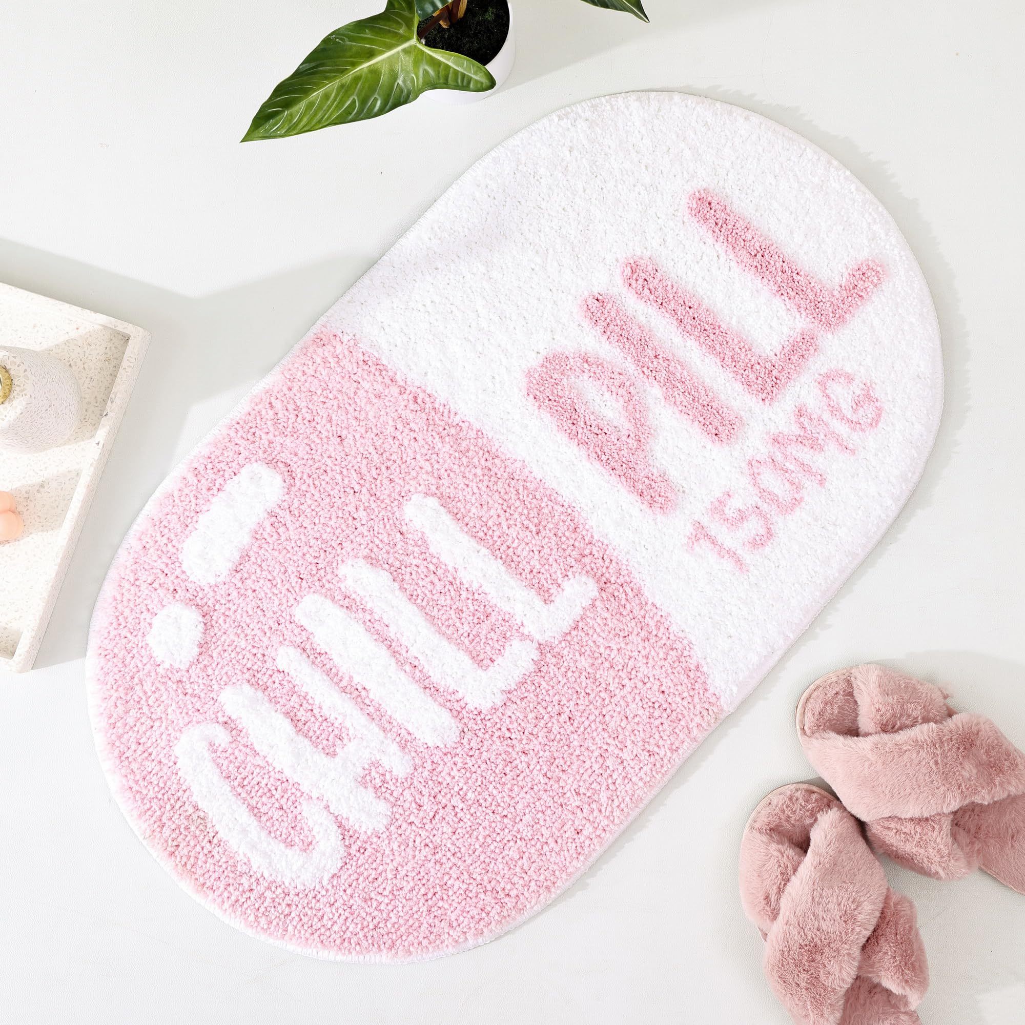 Frozzur Chill Pill Bath Mat, Non Slip Pink Bath Mats For Bathroom Cute Shaped Bathtub Preppy Rug Bathroom Tub Plush Shower Rugs