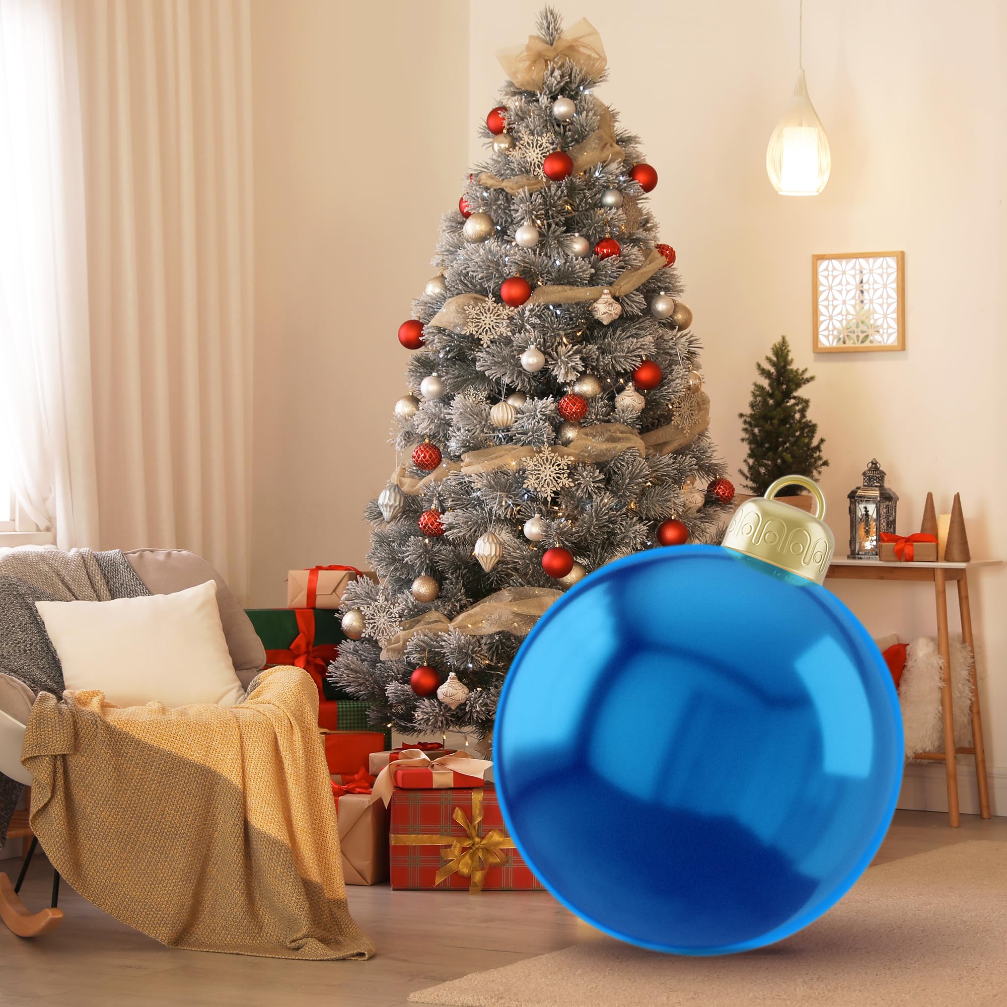 24 Inch Giant Christmas Ornaments Inflatable Decorative Christmas Ball, Yard Ornaments Large Inflatable Xmas Ornament Ball for I