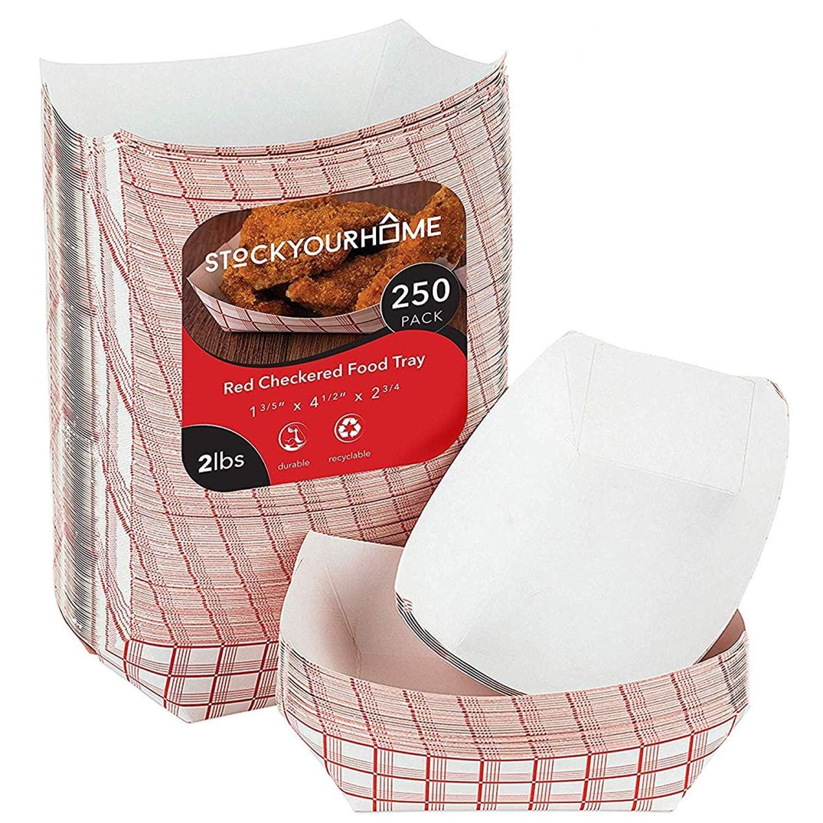 Medium Paper Food Boats (250 Pack) 2 Lb Disposable Red & White Checkered Paper Food Trays  Eco Friendly Paper Food Trays  Serving Boats for Concession Food & Condiments  Paper Nacho Trays 4.5'' x 2.75''