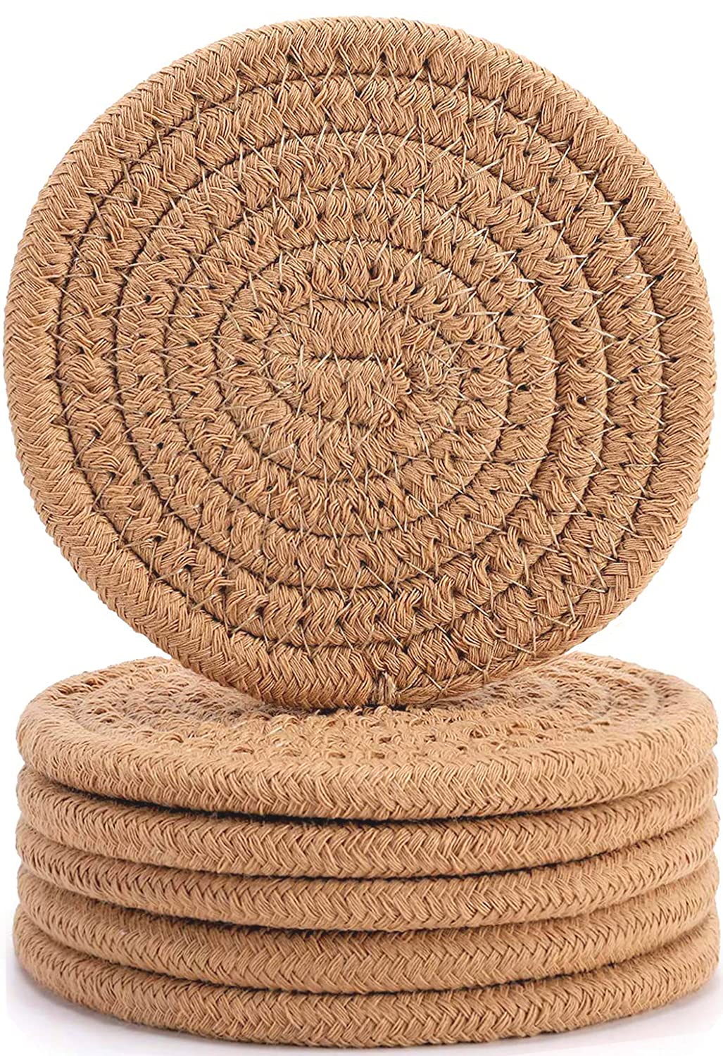 Abenkle 6 Pcs Coasters For Drinks,Super Absorbent Drink Coasters, Stylish Handmade Round Woven Coasters For Coffee Table Tableto