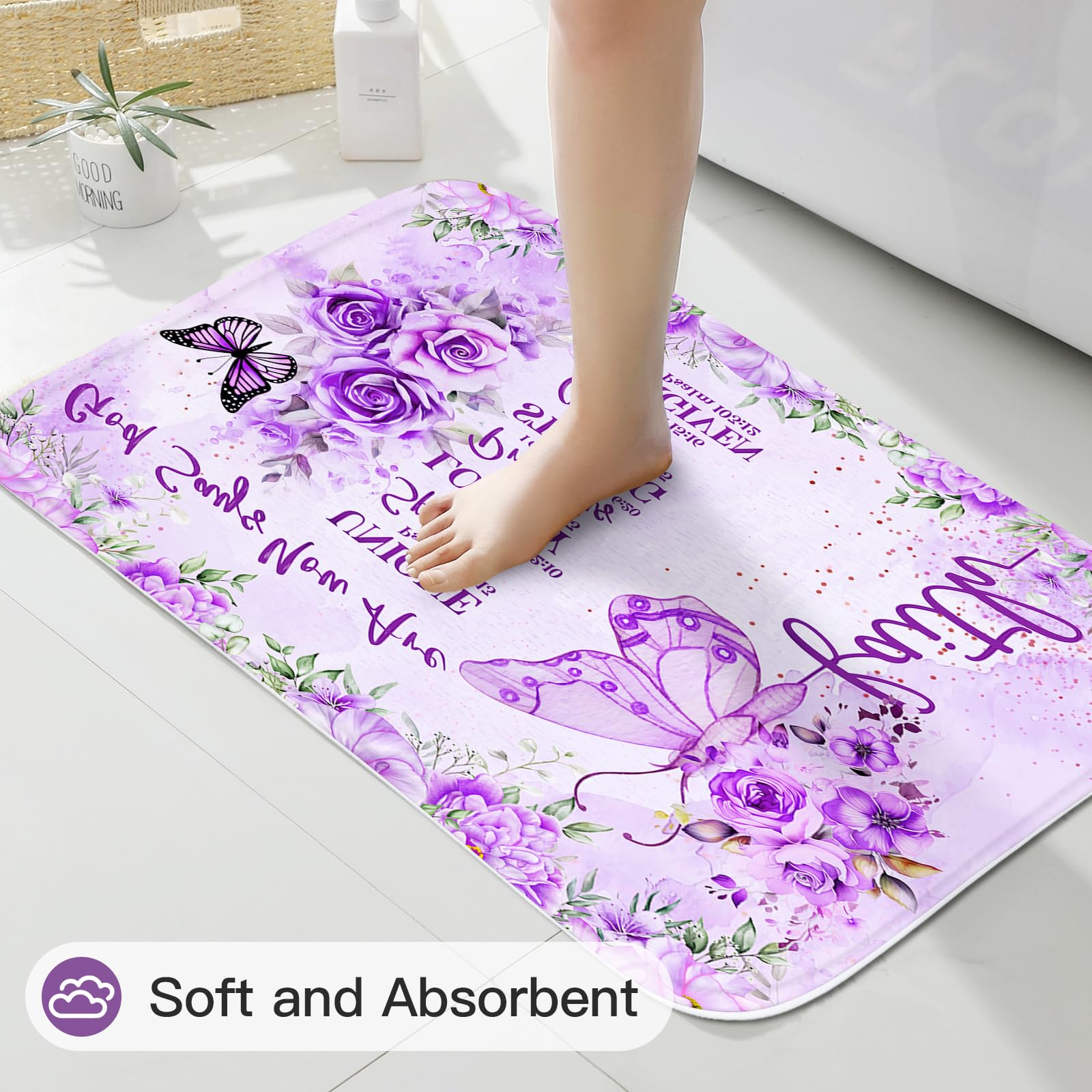 Litabel 4 Pcs Purple Butterfly Inspirational Quotes Shower Curtain Set With Rugs And Toilet Lid Cover, Colorful Boho Waterproof