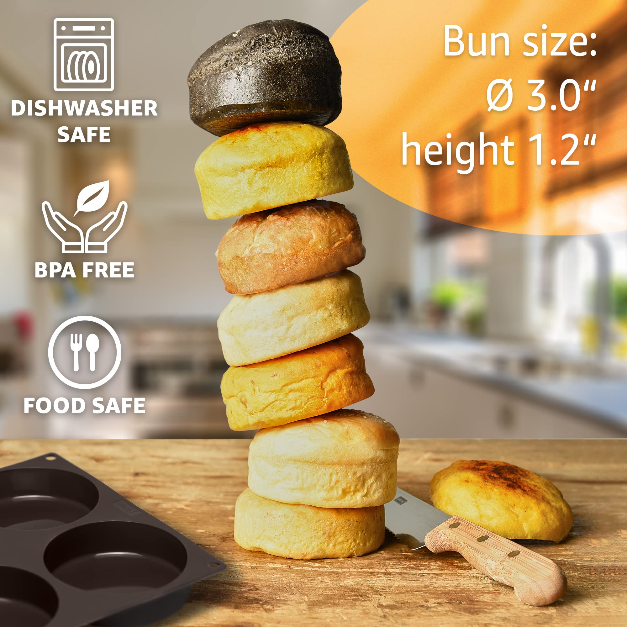 Lurch Germany Flexiform Non Stick Silicone Hamburger Bun Baking Pan | Perfect Mold For Little Cakes Or Bread | 6 Cavities For Bu