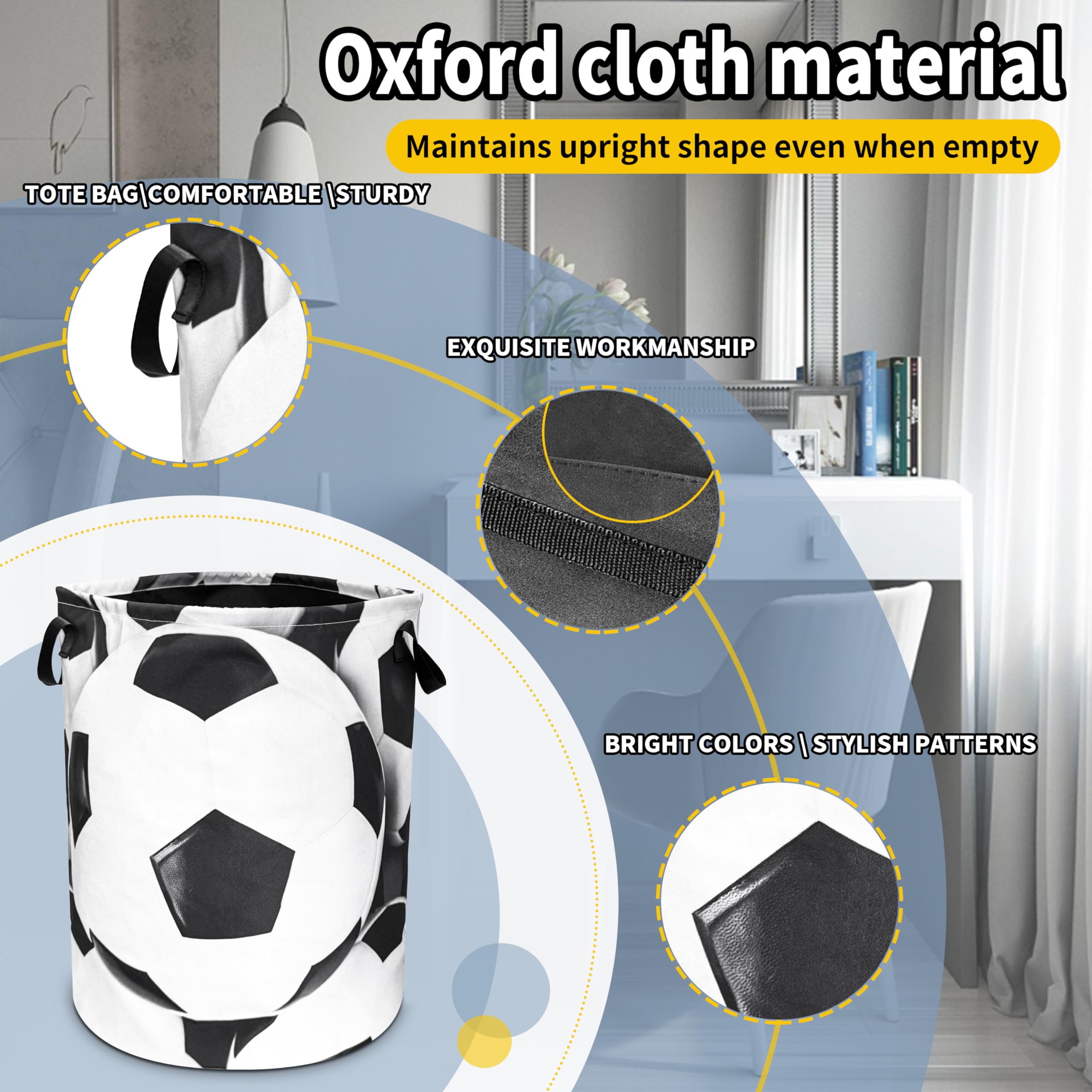 Soccer Laundry Basket Ball Foldable Waterproof Oxford Cloth Funny Tote Bag Laundry Hamper Clothes Storage Bucket Toy Organizer F