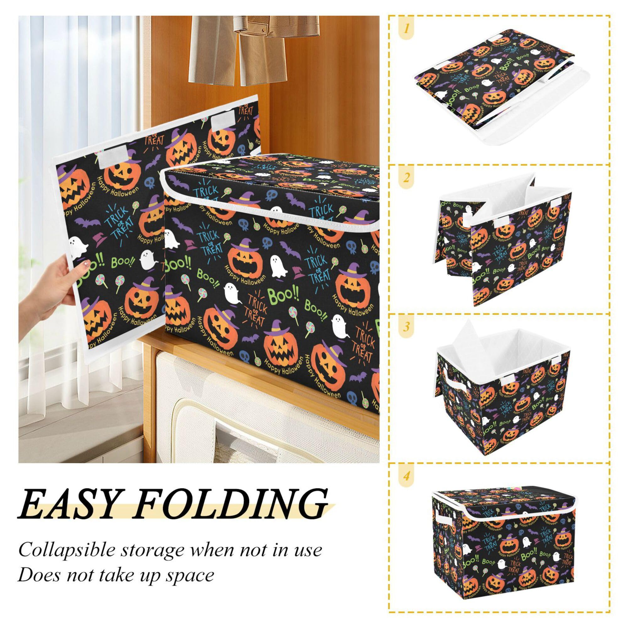 Xigua Halloween Ghost Pumpkin Ghosts Storage Bins With Lids And Carrying Handle,Foldable Storage Boxes Organizer Containers Bask