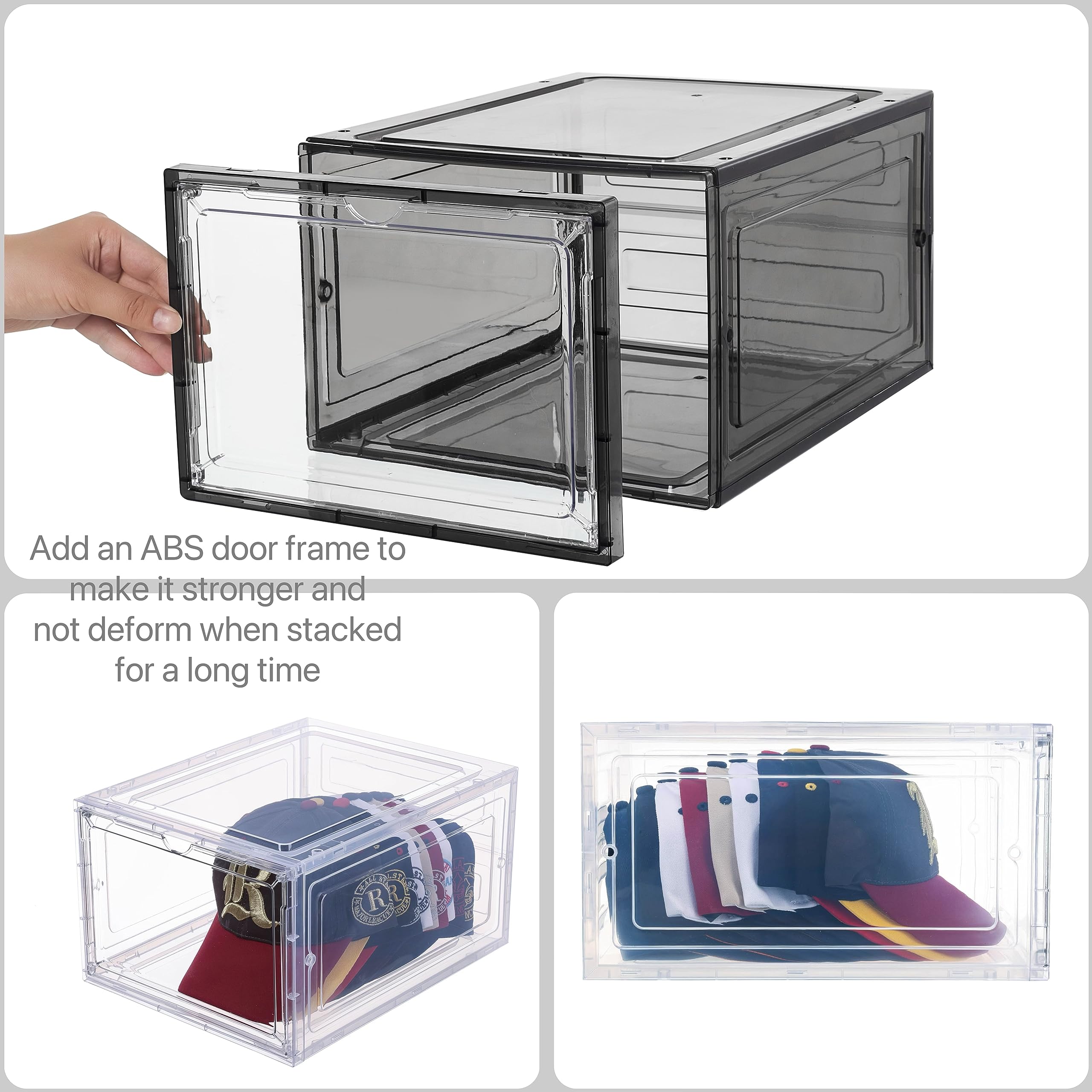 Attelite Upgrade Harder Solid Plastic Hat Organizer For Baseball Caps, 8 Pack Stackable Hat Storage Box, Hat Holder With Clear M