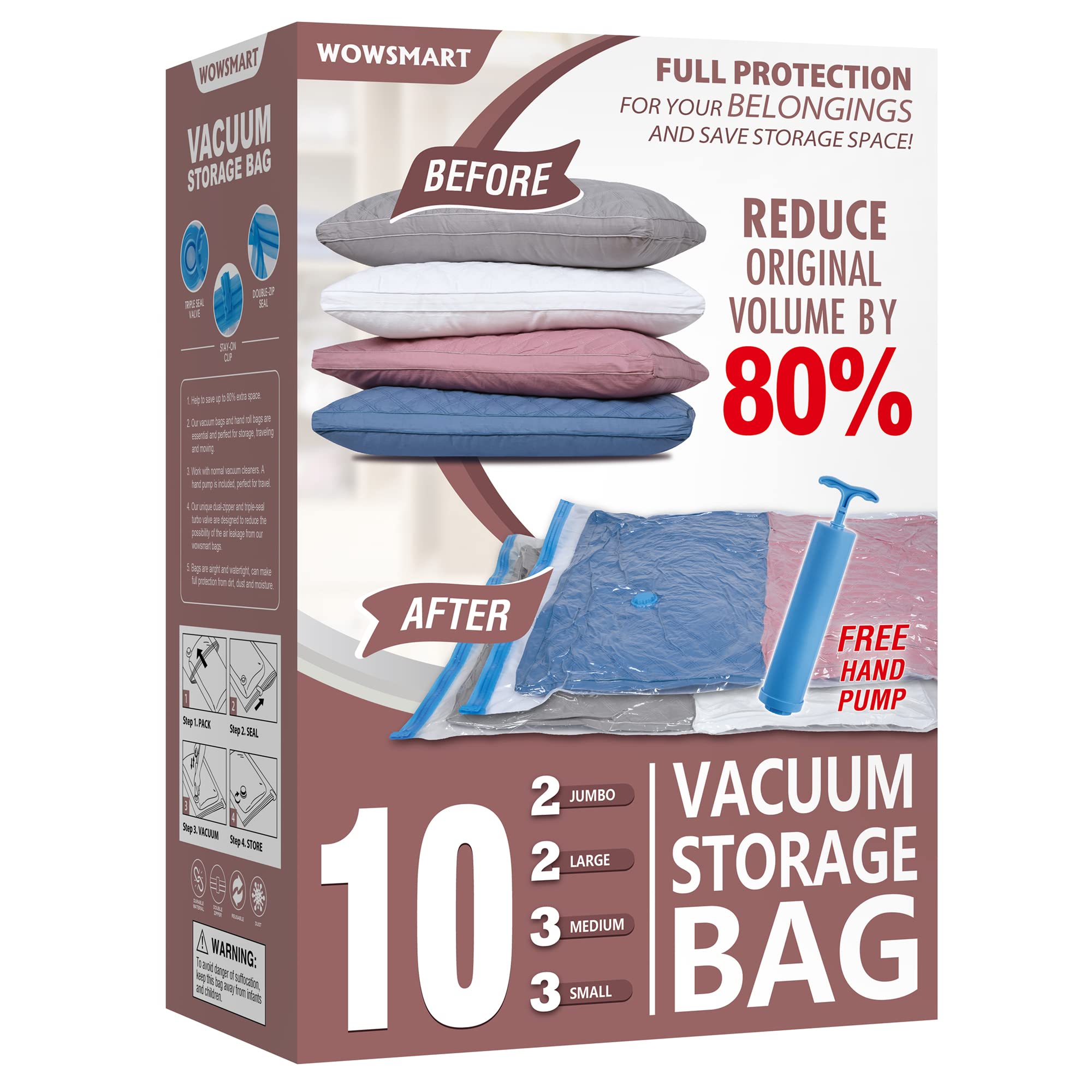 10 Space Saver Vacuum Storage Bags, Vacuum Sealed Storage Bags (2 Jumbo/2 Large/3 Medium/3 Small) With Hand Pump, Vacuum Seal Ba
