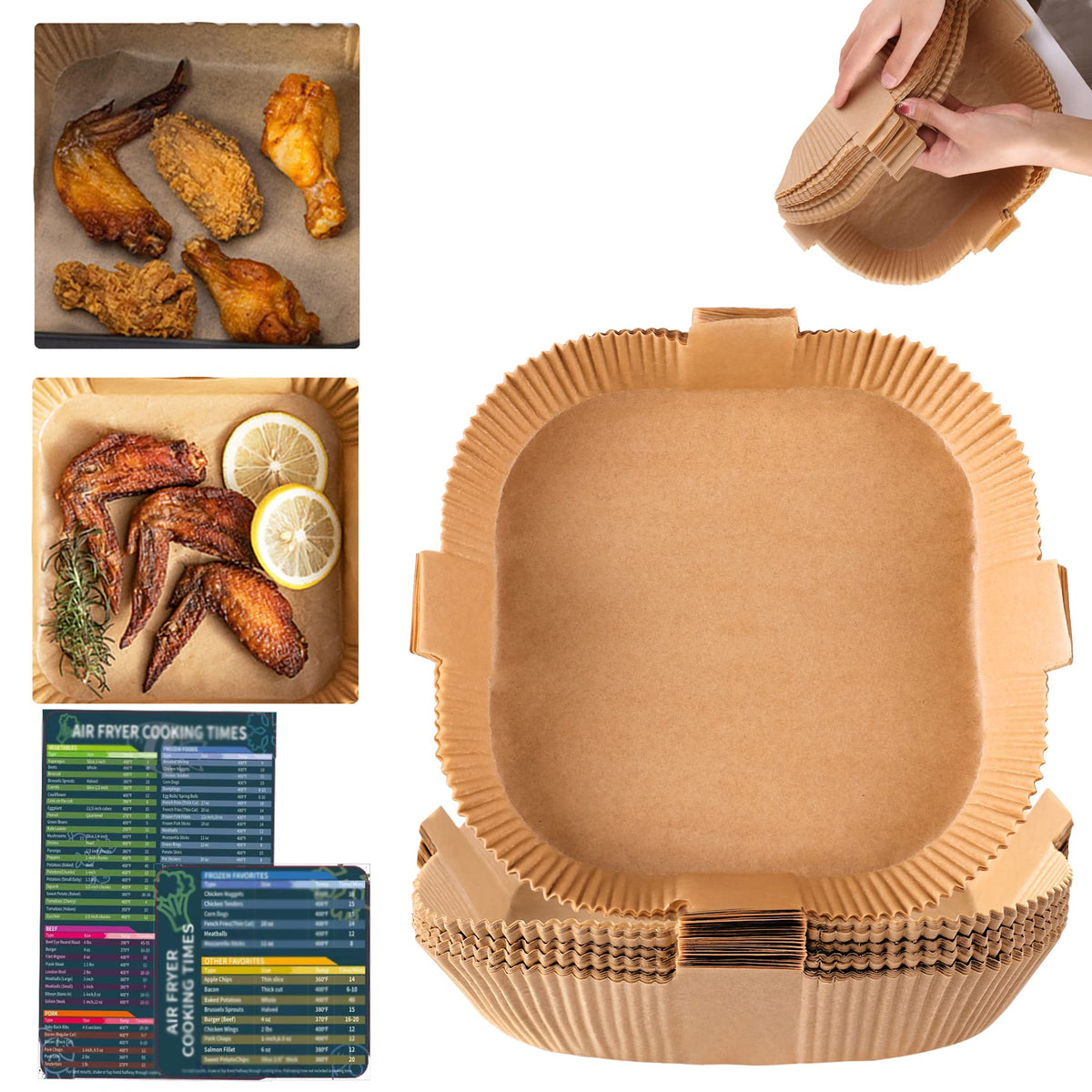 Air Fryer Disposable Paper Liner - 50Pcs 7.9In Square Non-Stick Insert Parchment Paper Liners, Oil-Proof, Water-Proof Cooking Ba