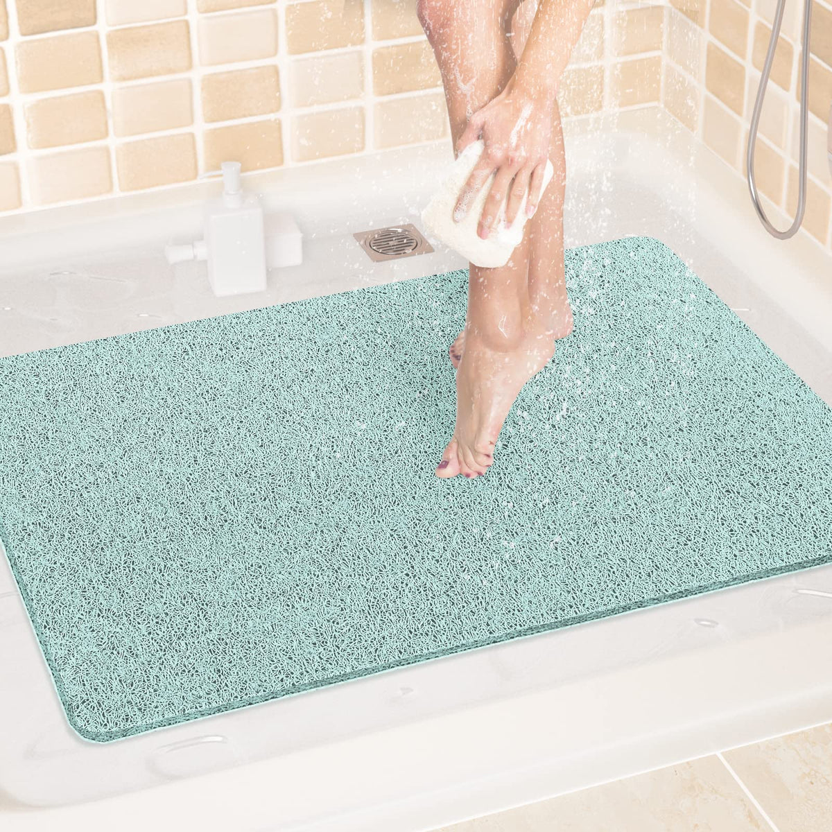 Luxstep Shower Mat Bathtub Mat,24X32 Inch, Non-Slip Bath Mat With Drain, Quick Drying Pvc Loofah Bathmat For Tub,Shower,Bathroom