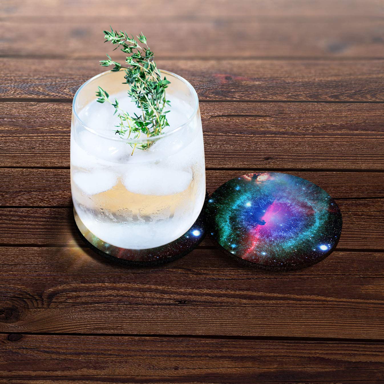 Caribou Coasters, Clash Of Cosmo Galaxy Design Absorbent Round Fabric Felt Neoprene Car Coasters For Drinks (2.87 Inches), 2Pcs