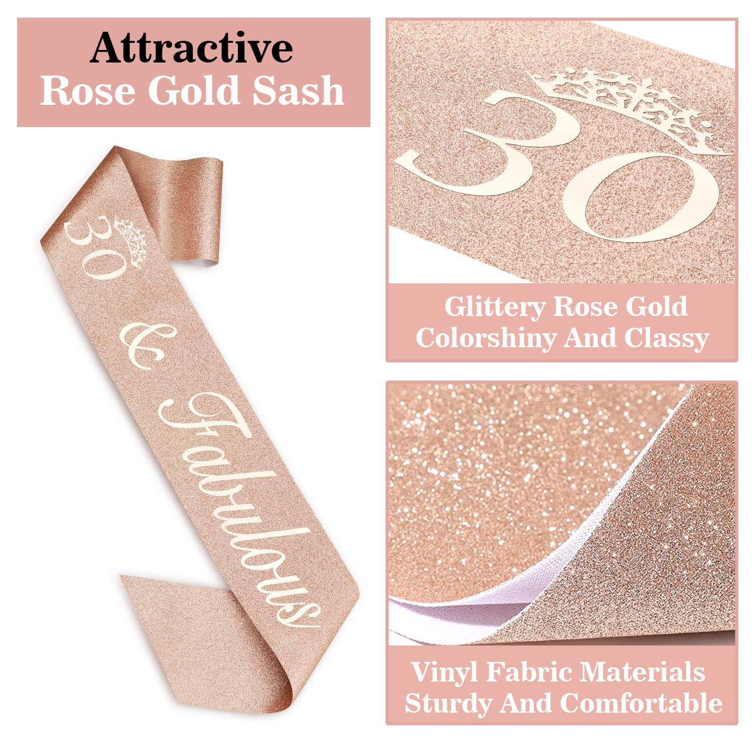 30th Birthday Decorations for Her 30th Birthday Sash Crown/Tiara Candles Cake Toppers.30th Birthday Gifts for Her 30th Birthday Decorations for Women 30 Birthday Decorations