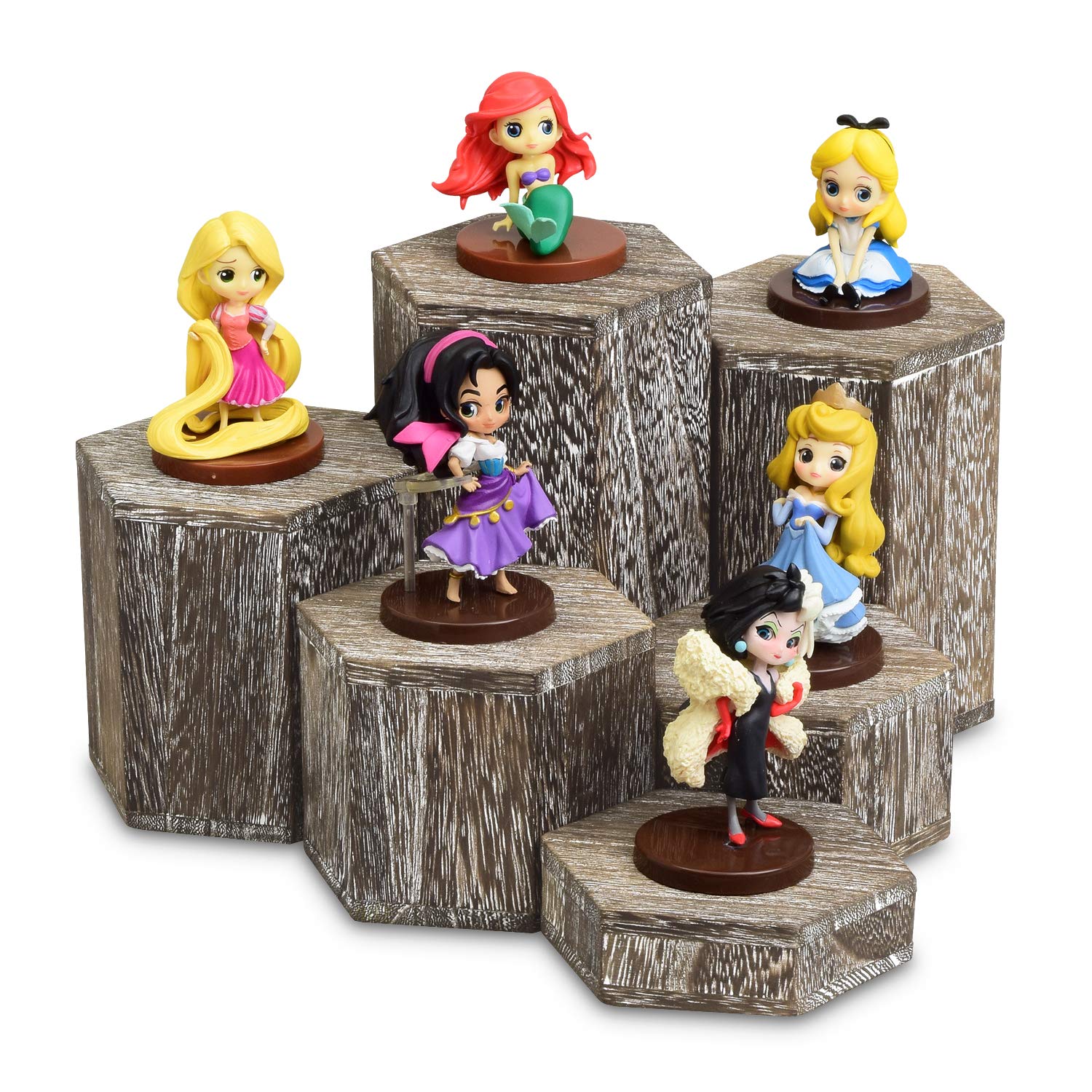 MOOCA Wooden 6 Pcs Hexagon Risers for Display Jewelry and Accessories Display Stand, Coffee