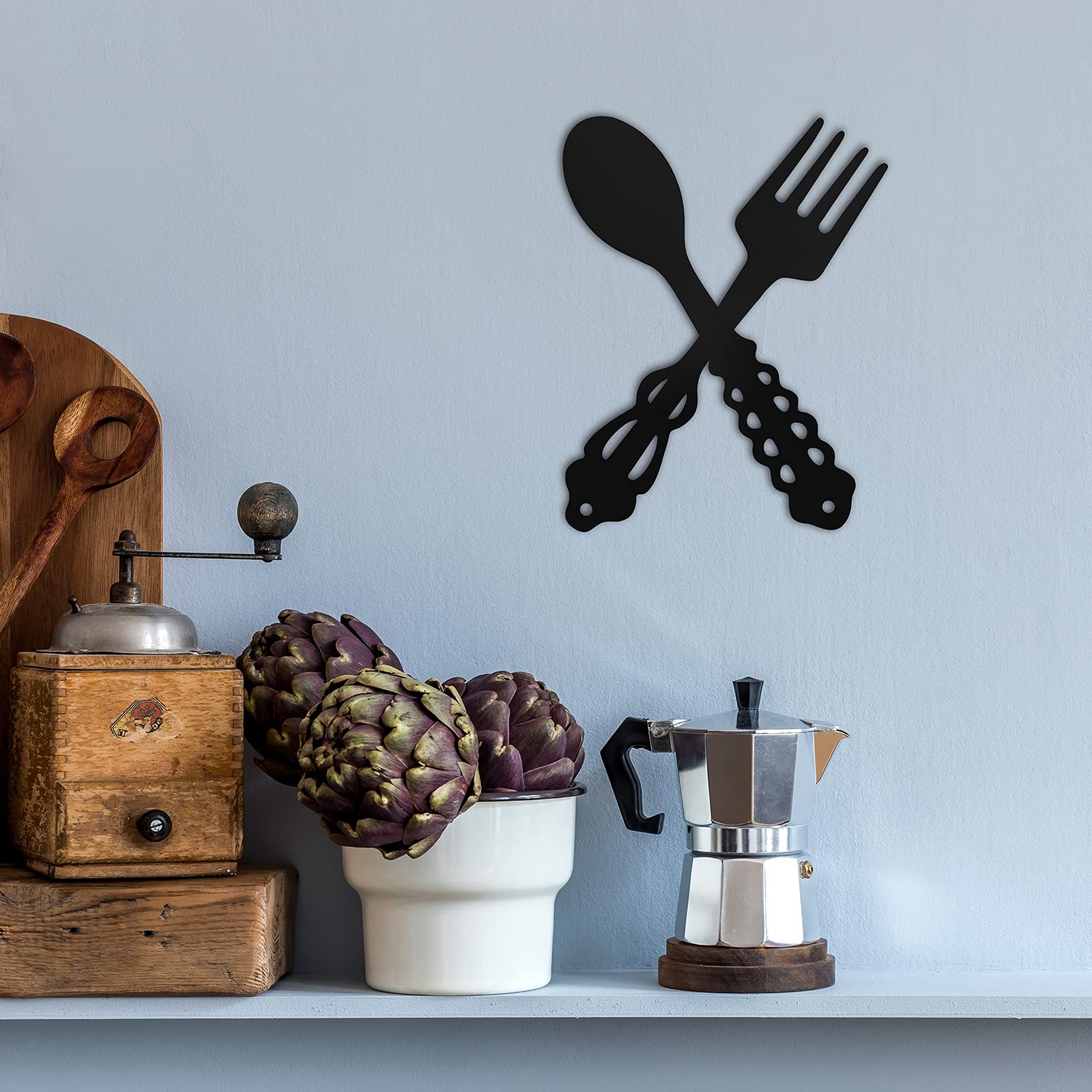 2 Pieces Metal Fork Spoon Wall Decor Big Black Fork Spoon Sign Metal Large Kitchen Rustic Decor Spoon Shaped Wall Sign Fork Shap