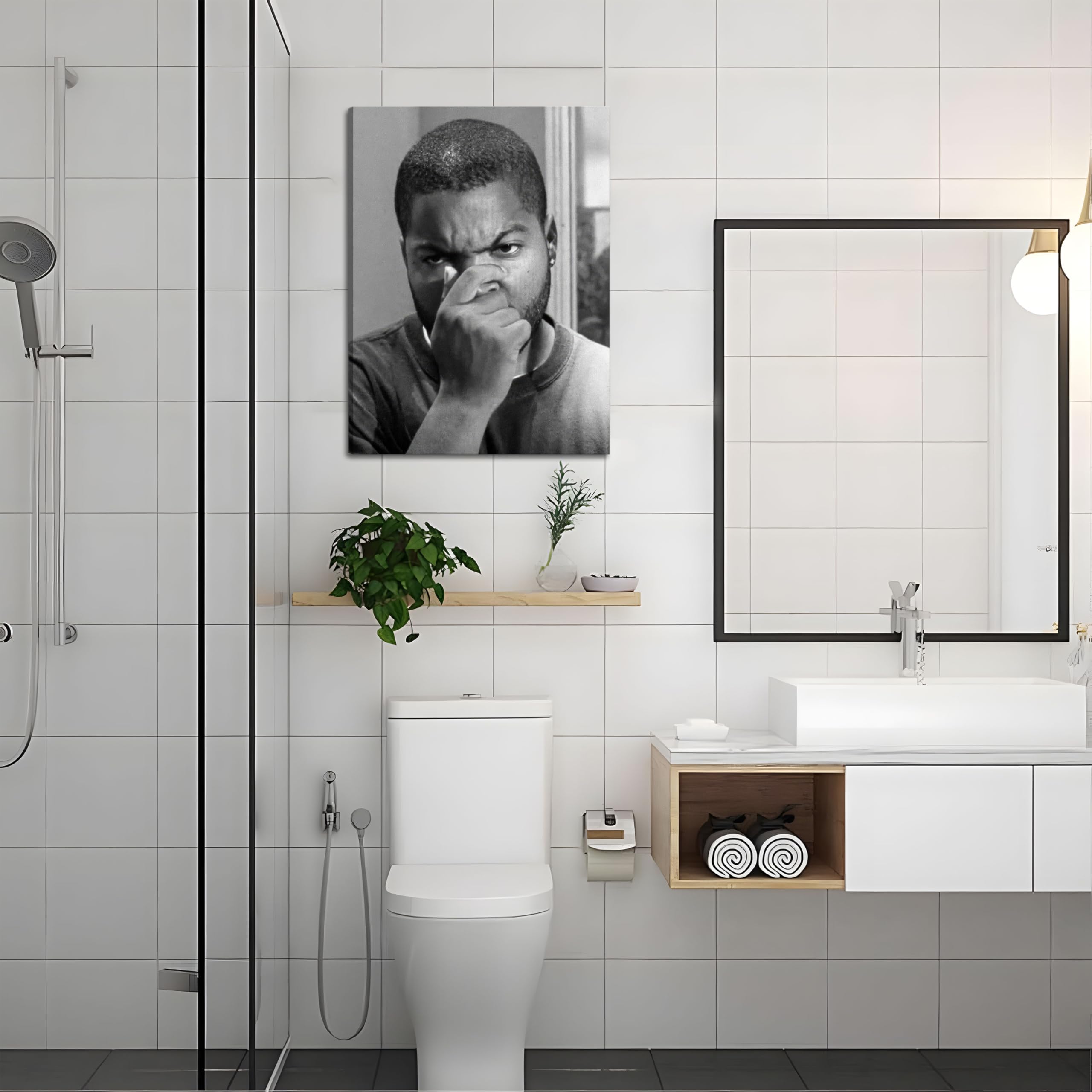 Framed Funny Bathroom Canvas Wall Art Set Of 2 - Black And White Vintage Comedy Movies Posters, Funny Toilet Humour Smell Wall D