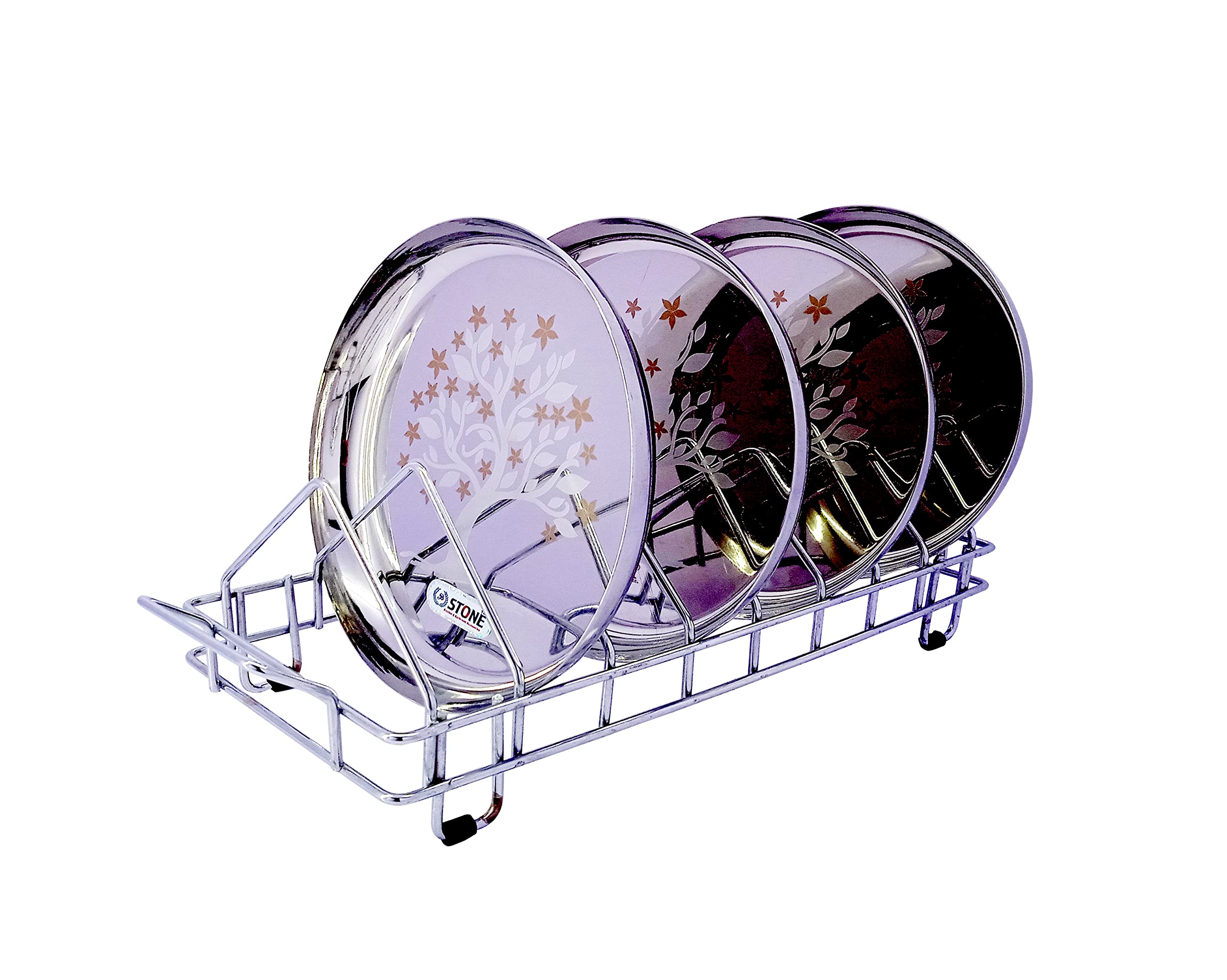 Stone Stainless Steel Plate And Dish Floor Mount Rack Saucer Tiered Shelf Stand Lid Holder Utensil Rack For Kitchen