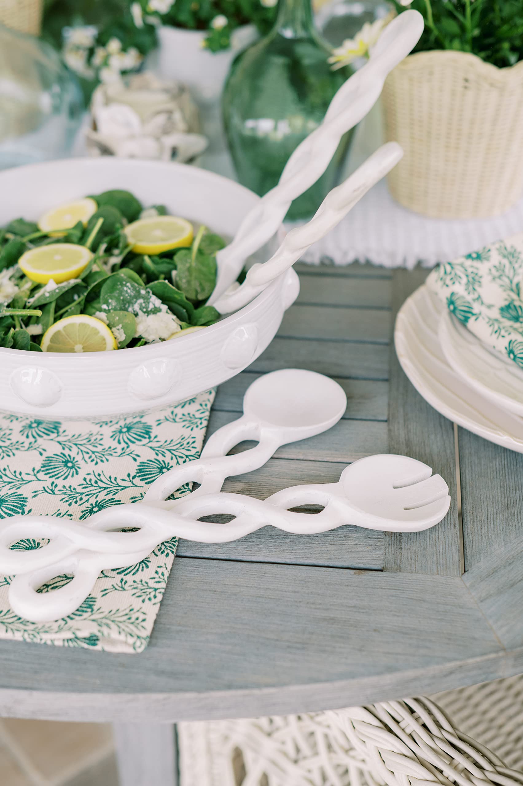Mud Pie, White, 12'' Twisted Wood Server Set