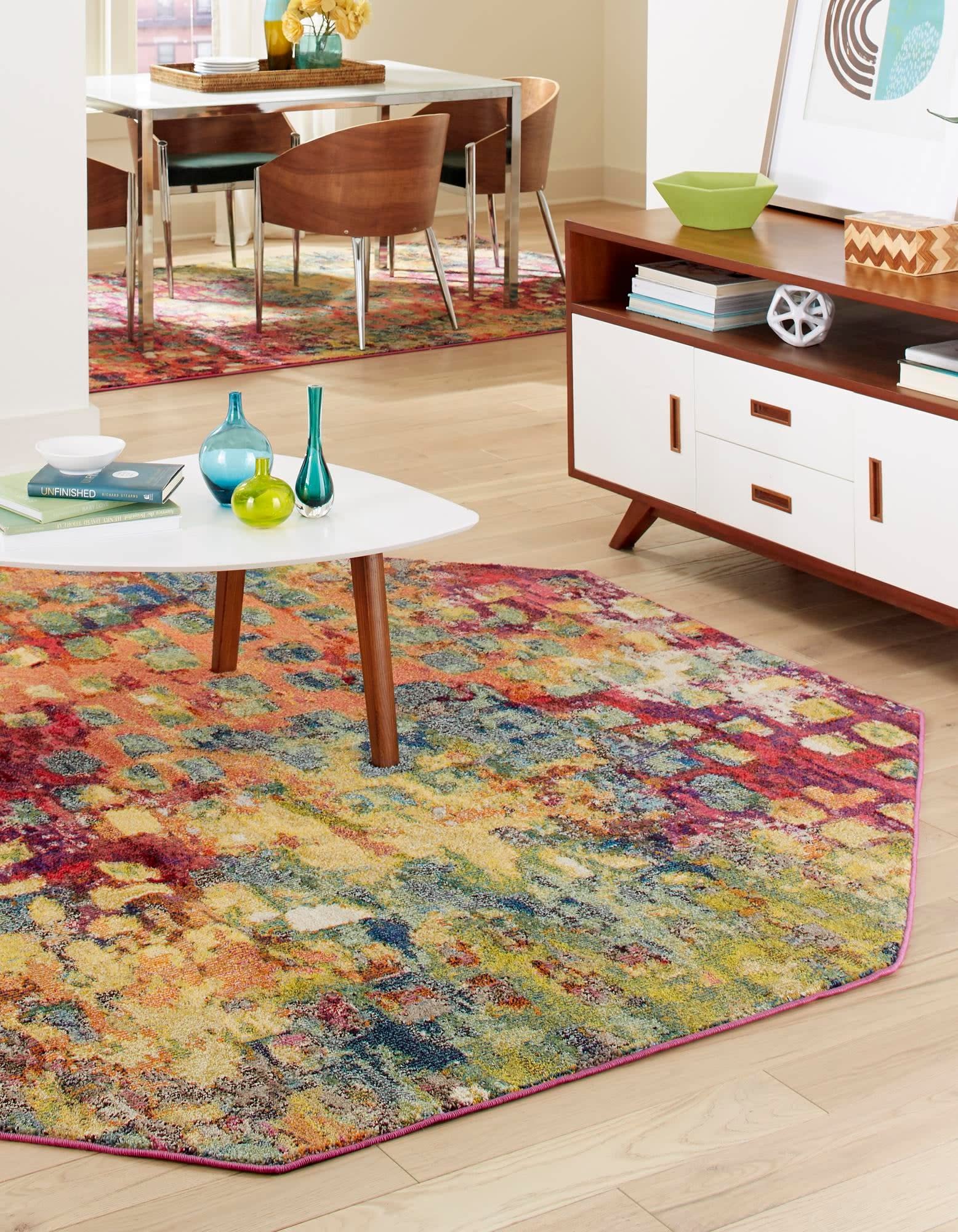 Unique Loom Jardin Collection Colorful, Vibrant, Abstract, Modern Area Rug (5 0 x 5 0 Octagon, Multi/Blue)