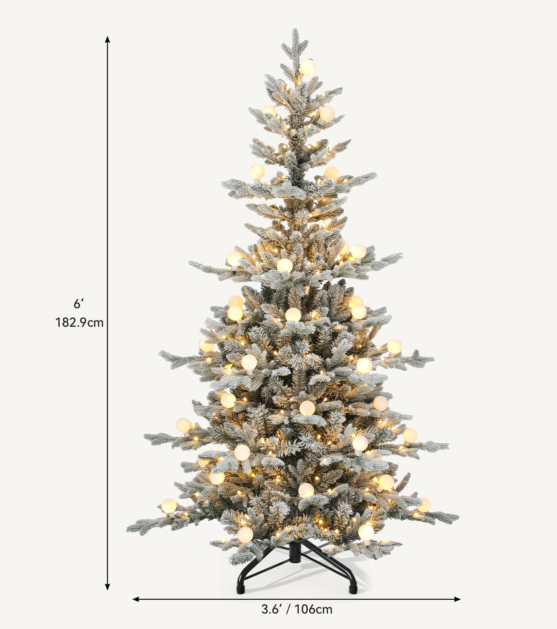 DWVO 6ft Prelit Flocked Christmas Tree with Bulbs and Lights, Full Arctic Fir Artificial Xmas Tree with 1336 Metal Hinged PE & P