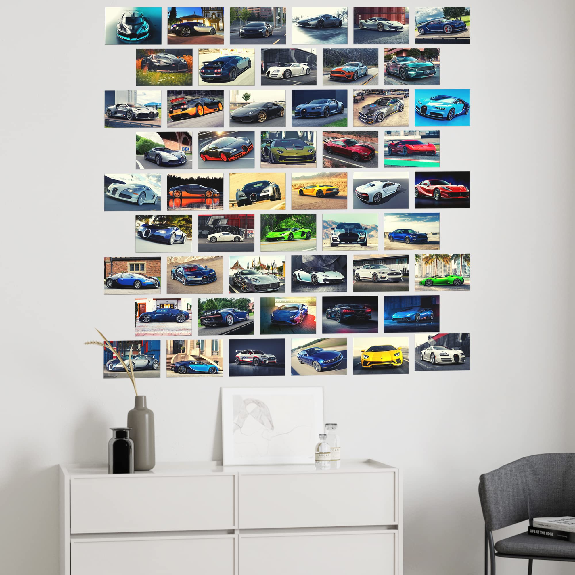 Car Posters For Boys Room, Super Car Wall Collage Kit For Wall Art Prints, Sports Car Pictures Dorm Room Decor For Teen Boys (50