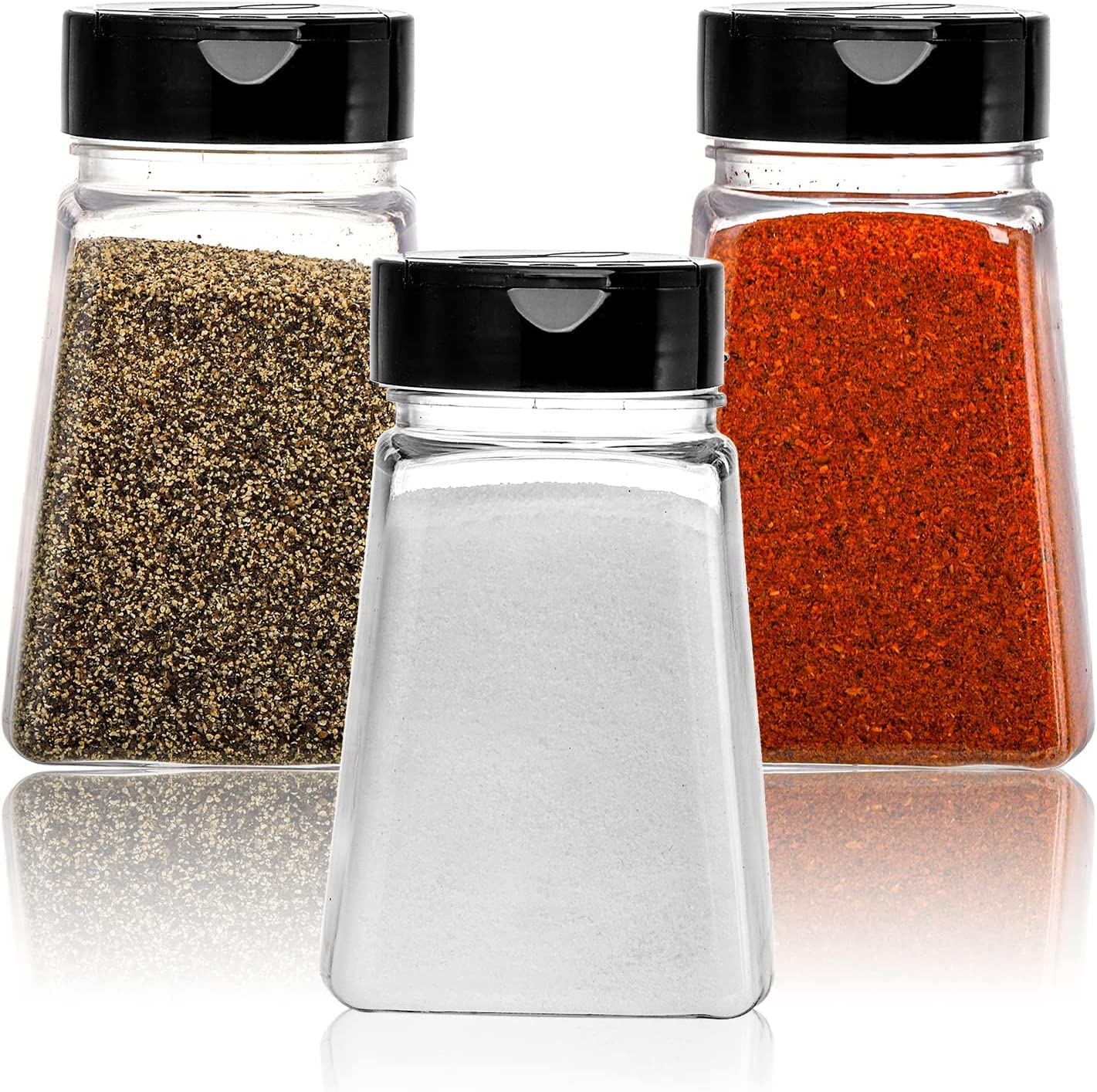 Tebery 24 Pack Clear Plastic Spice Jars with Black Flap Cap, 9OZ Seasoning Jars Storage Container Bottle To Pour Or Sifter Shake