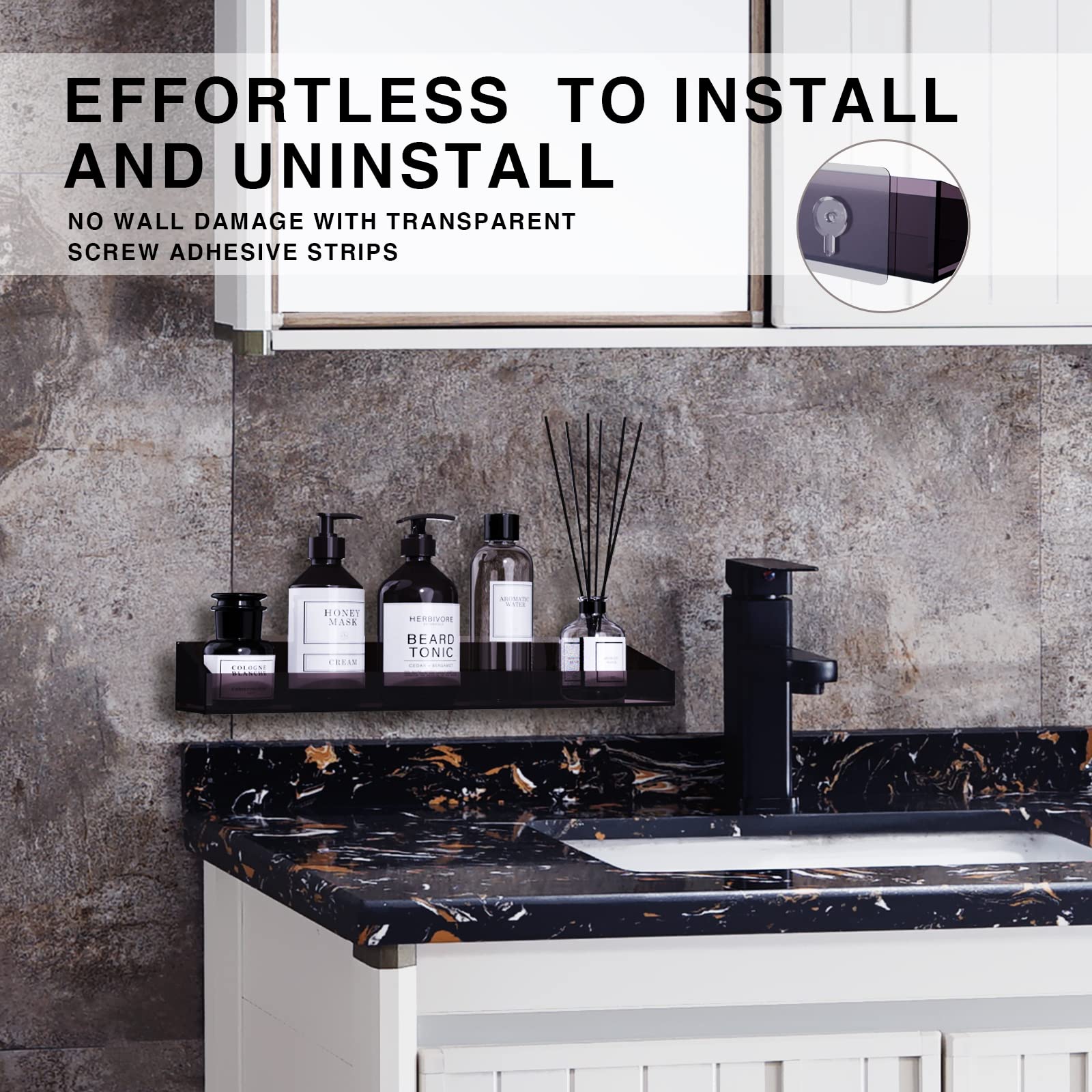 Bakzon Acrylic Wall Mount Organizer, Adhesive Shelf, Bathroom Shelves For Wall, Self Adhesive Organizer, No Drilling Hang Walls,