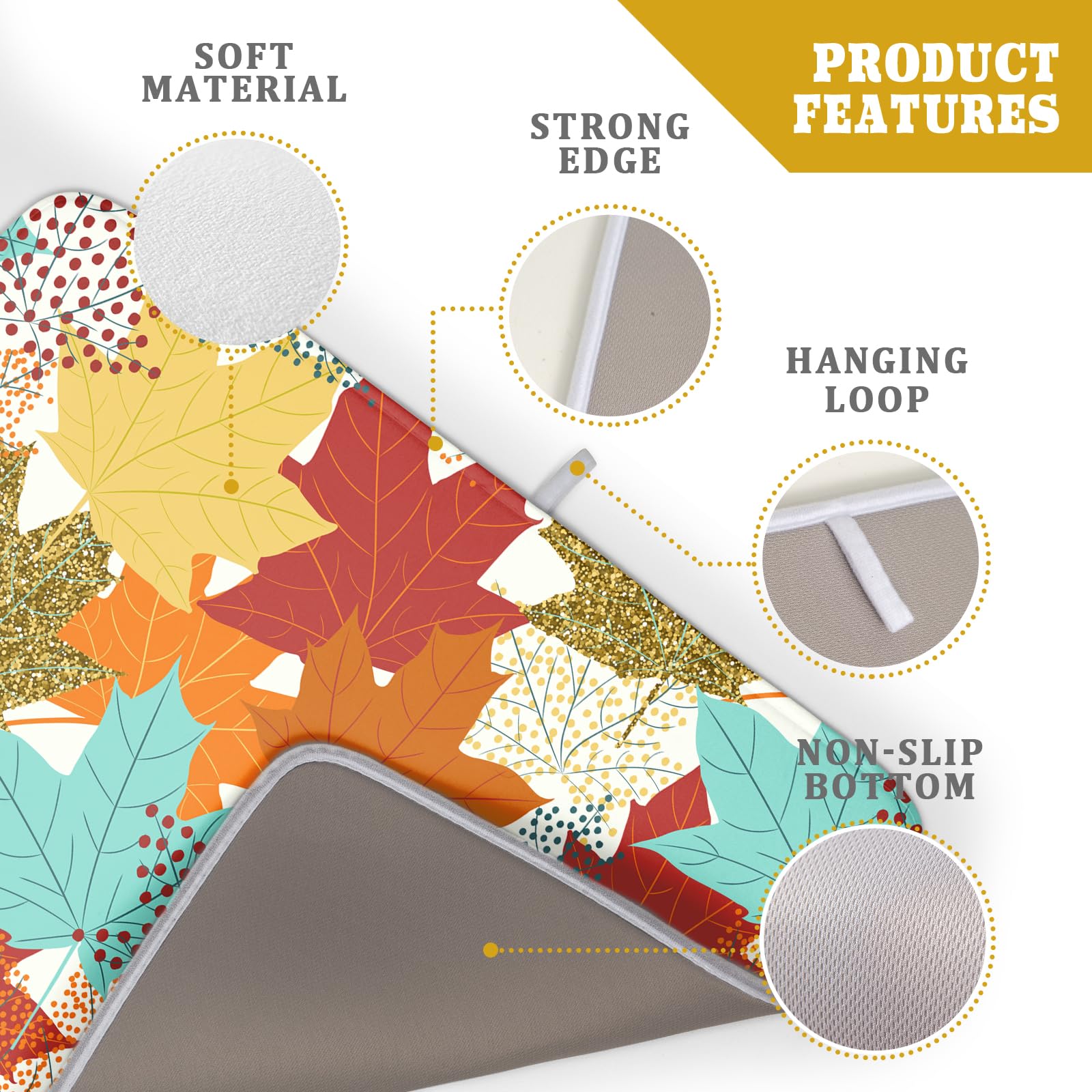 Maple Leaves Fall Drying Mat For Kitchen Counter 18X24 Inch Thanksgiving Dish Drying Mat Microfiber Autumn Drying Mat Drainer Ra