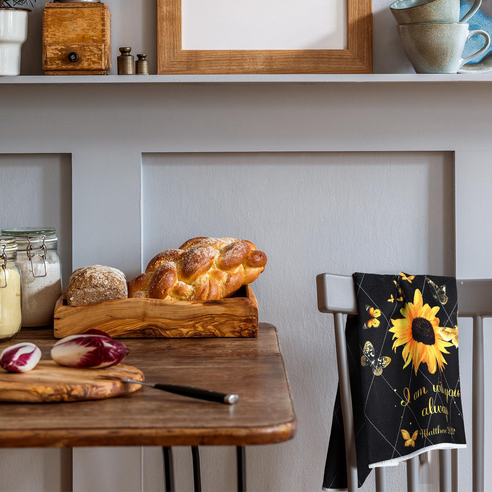 Bencailor 4 Pcs Sunflower Kitchen Towels Christmas Butterfly Flower Hand Dish Towels Black Yellow Floral Fast Drying Absorbent D