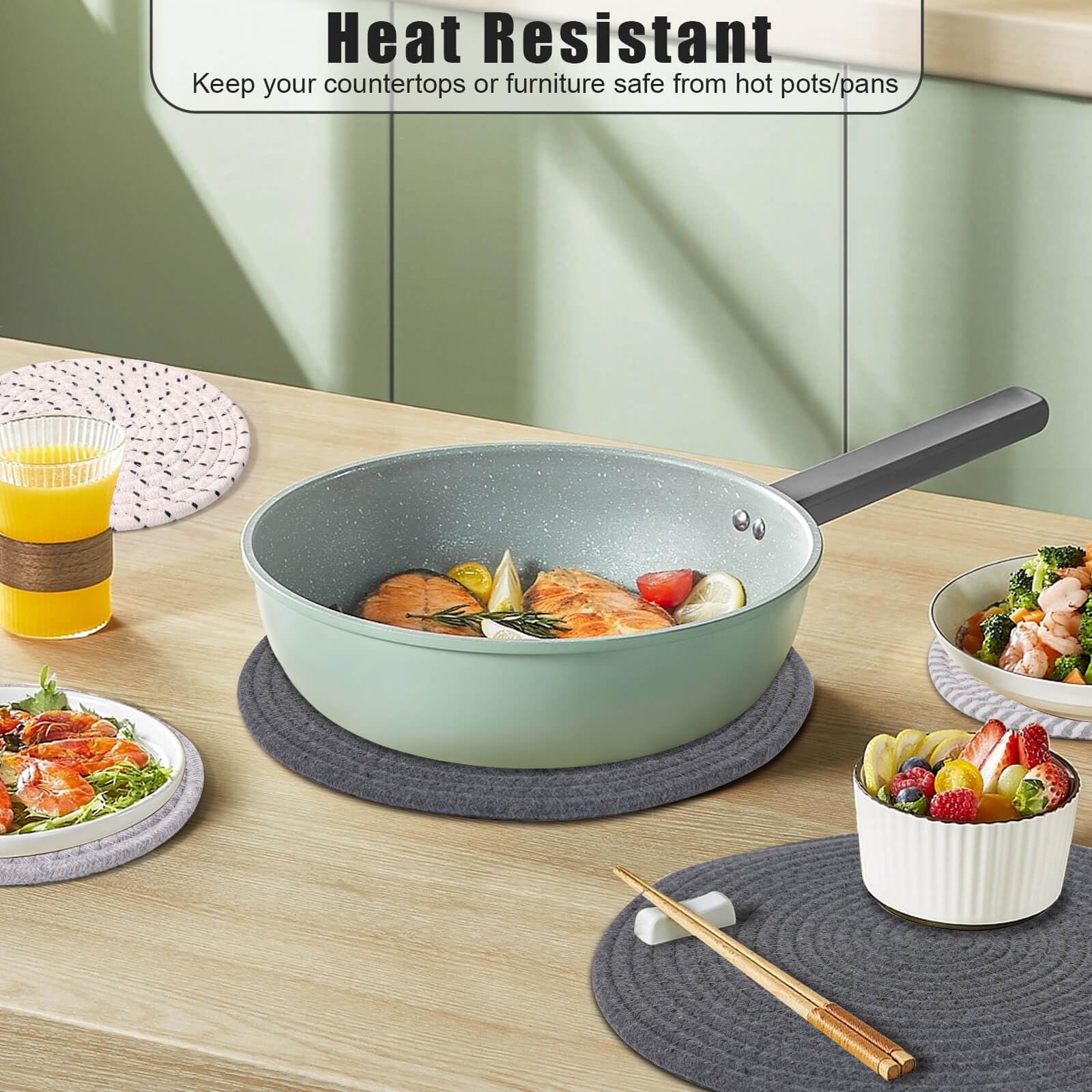 Billbotk 11.8'' And 7'' Hot Mats For Pots And Pans, 7 Woven Trivets For Hot Dishes, Pot Holders For Kitchen, Tabletop Accessorie
